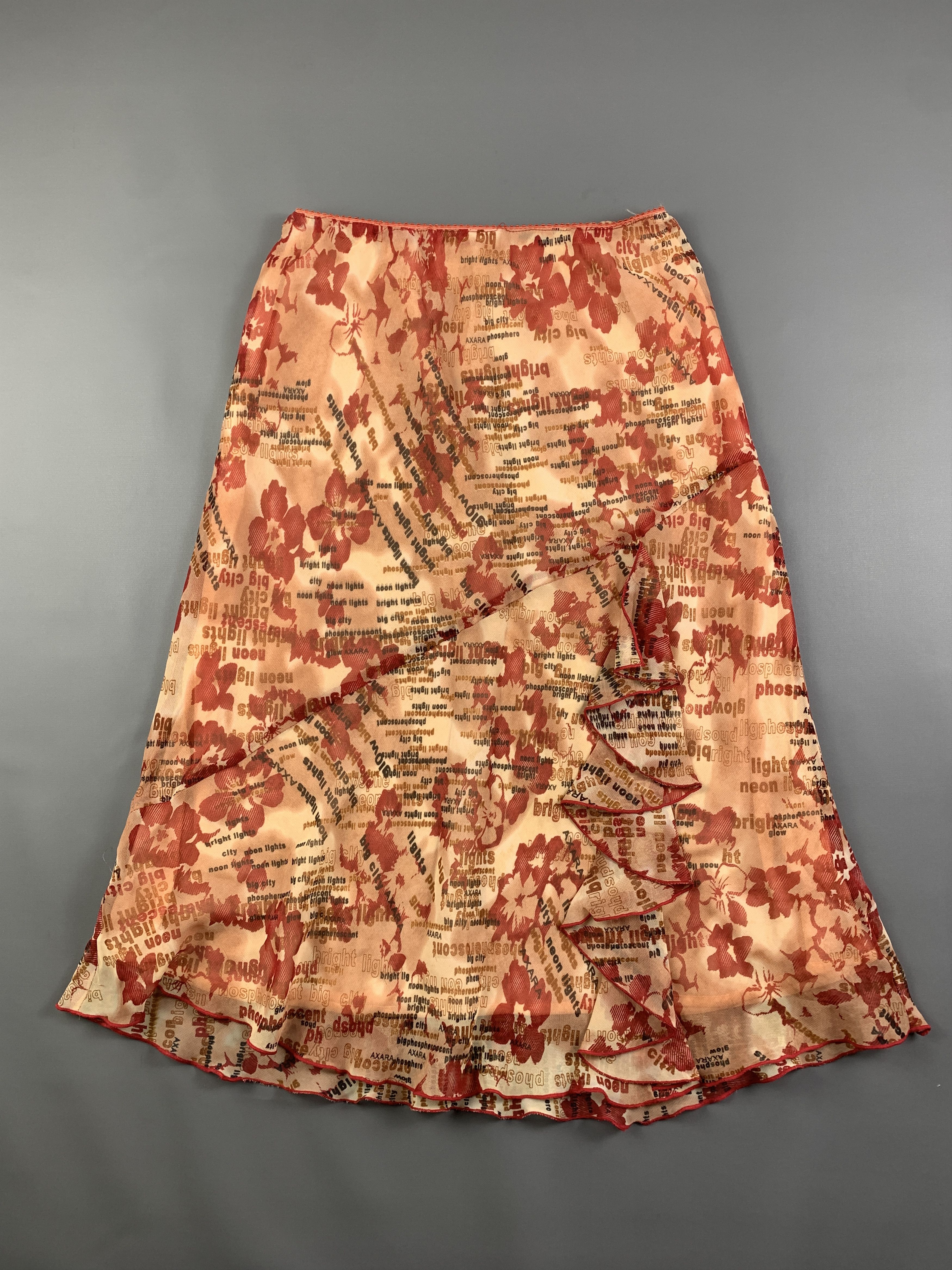 Japanese Brand MYdeGIRL Orange Words Ruffle Mesh Midi Skirt (26 to 29) Size 28" / US 6 / IT 42 - 1 Thumbnail