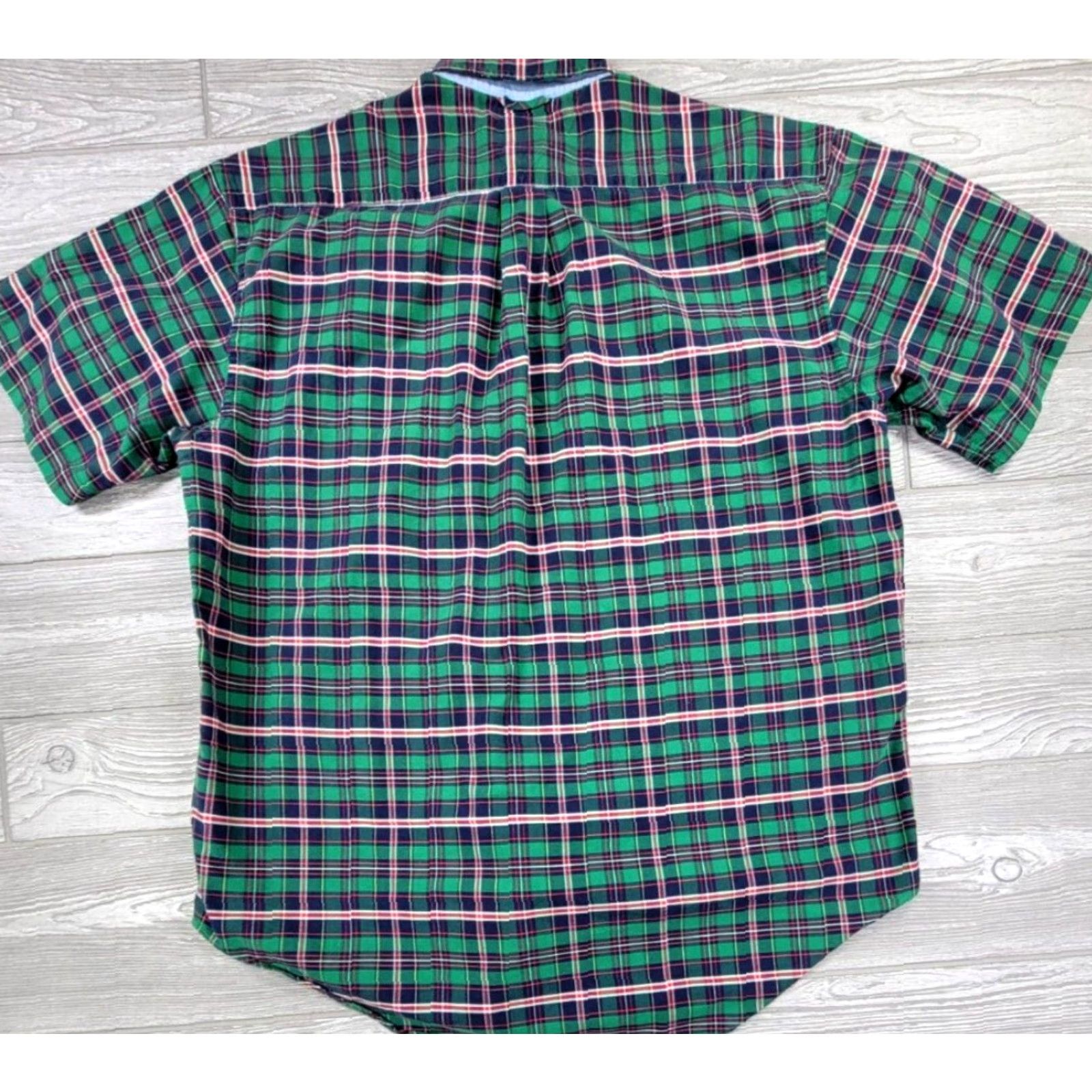 Tommy Hilfiger VINTAGE Tommy Hilfiger Shirt Men's Plaid Button-Up Short Sleeve M Green 90s Crest Logo Size US M / EU 48-50 / 2 - 5 Thumbnail