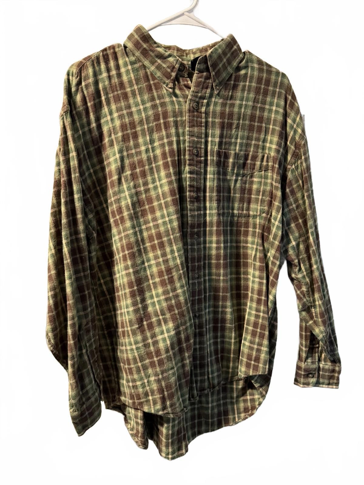 Van Heusen Van Heusen Men's Green and Brown Plaid Cotton Button-Up L 16 Size US L / EU 52-54 / 3 - 3 Thumbnail