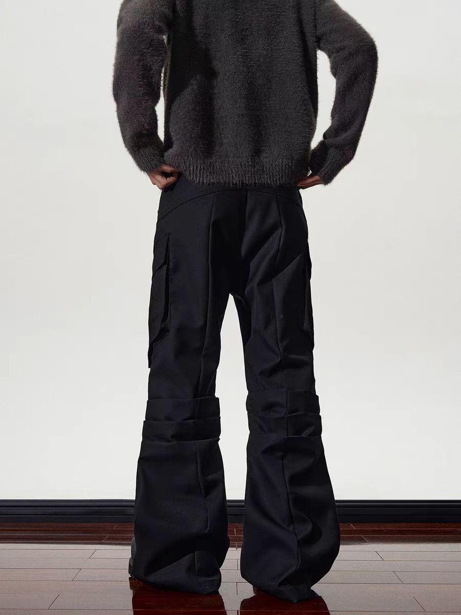 Japanese Brand × Vintage High Street Large Pocket Pleated Work Micro Flare Trousers Size US 34 / EU 50 - 5 Thumbnail