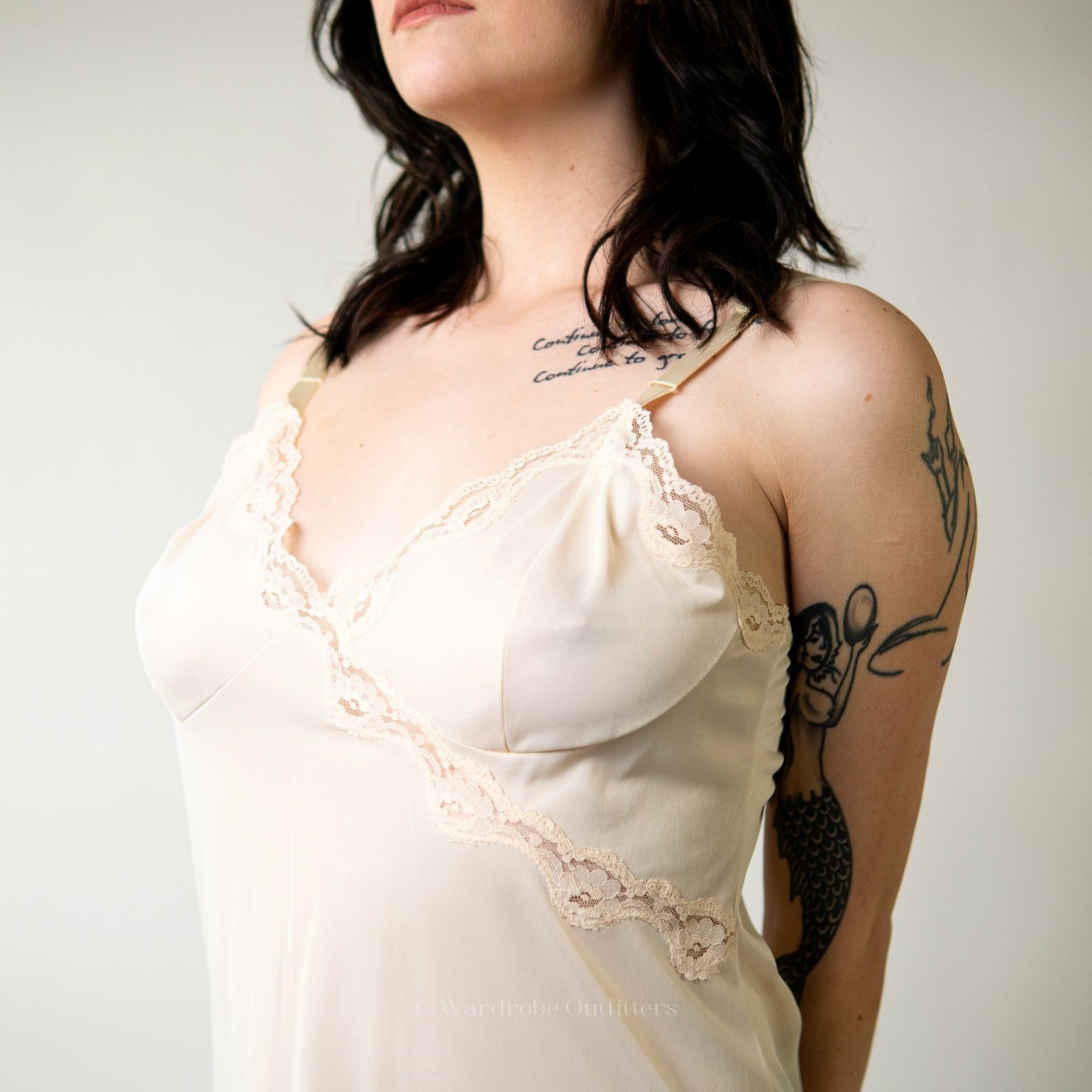 Vintage Vintage 60s White Lace Lingerie Slip Size ONE SIZE - 4 Thumbnail