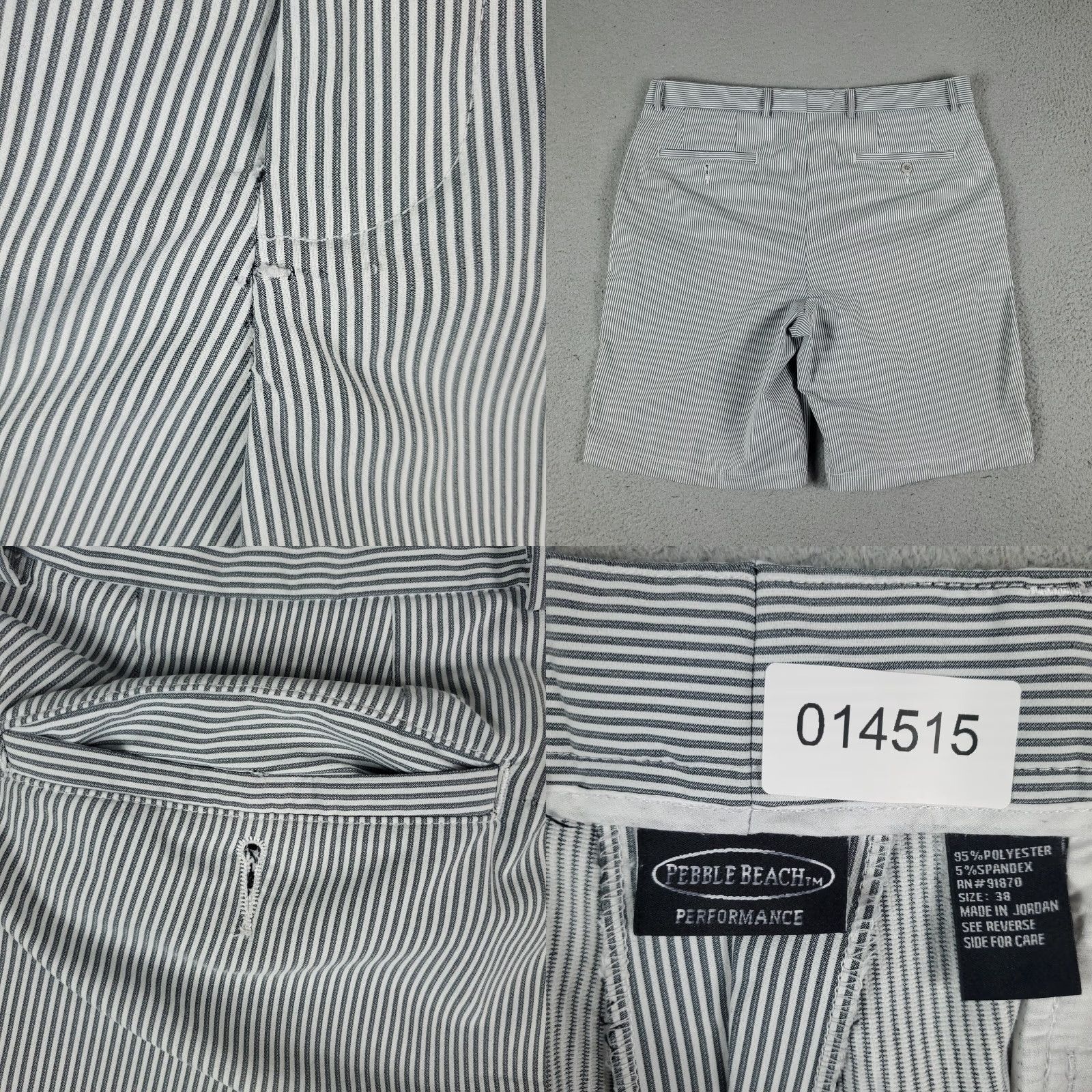 Vintage Pebble Beach Chino Shorts Flat Front Striped Polyester Blend Belt Loops Regular 38 Gray Damaged Mens Size US 38 / EU 54 - 8 Thumbnail