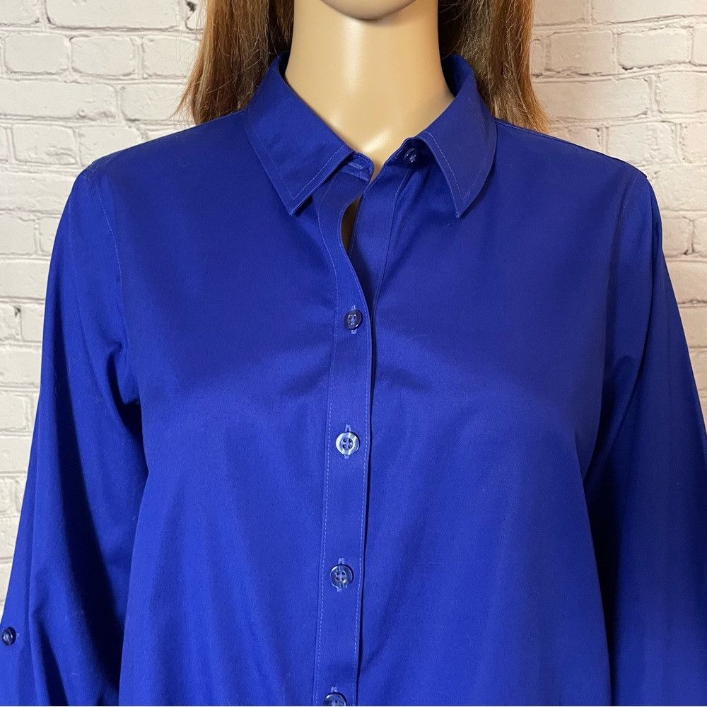 Chicos Chico's No-Iron Cotton Tie-Front Blue Shirt Size 0 US S Size S / US 4 / IT 40 - 9 Thumbnail
