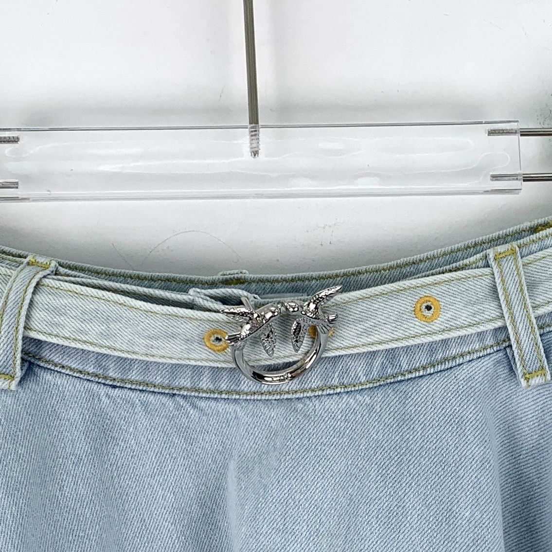 Pinko Pinko Light Blue Cotton Logo Belt Denim Mini Skirt K26WX Size 27" / US 4 / IT 40 - 4 Thumbnail