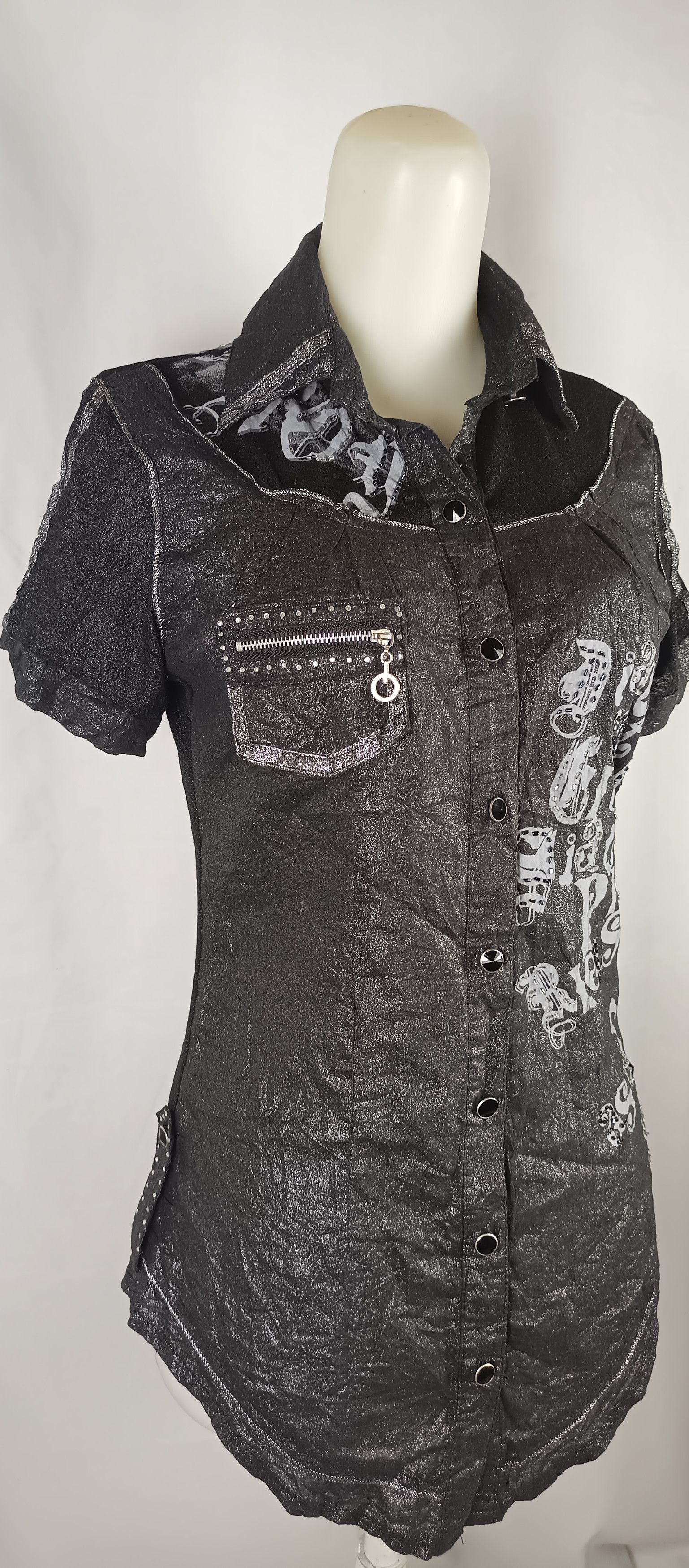 Japanese Brand Women's Black Poem Shimmer Blouses Short Sleeve Size US M / EU 48-50 / 2 - 17 Thumbnail