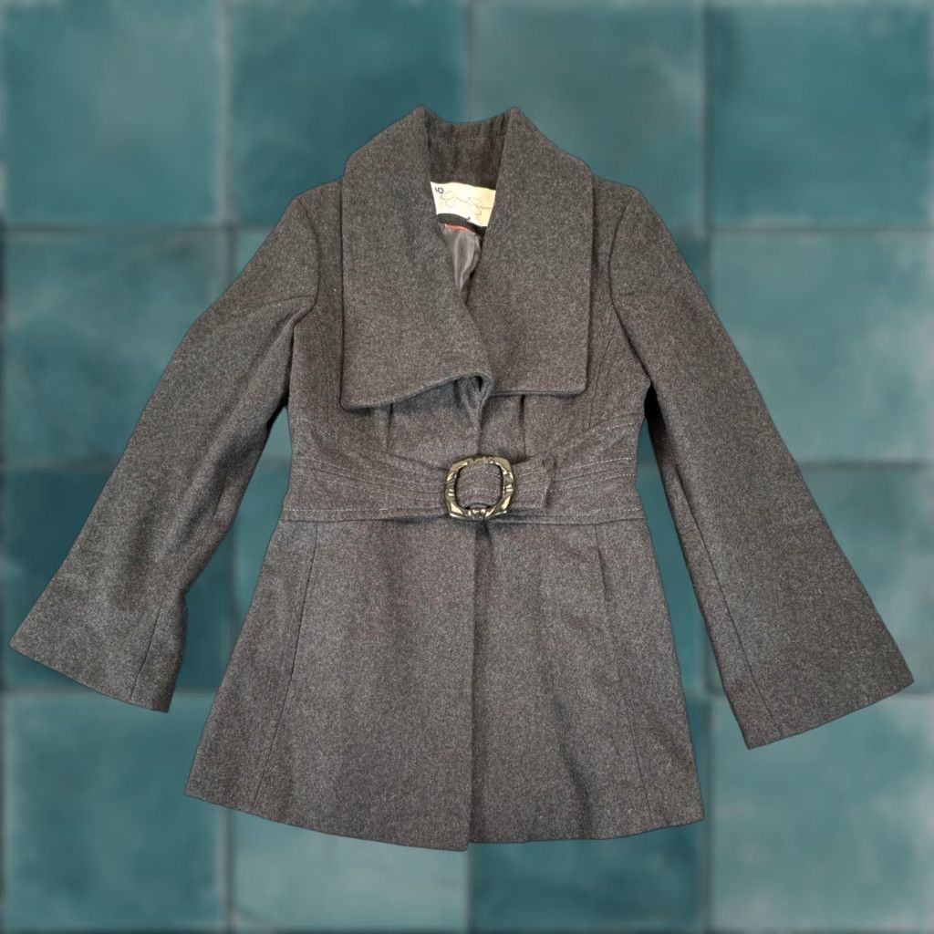 Jessica Simpson Coat Womens Medium Gray Wool Blend Belted Button Peacoat Jacket