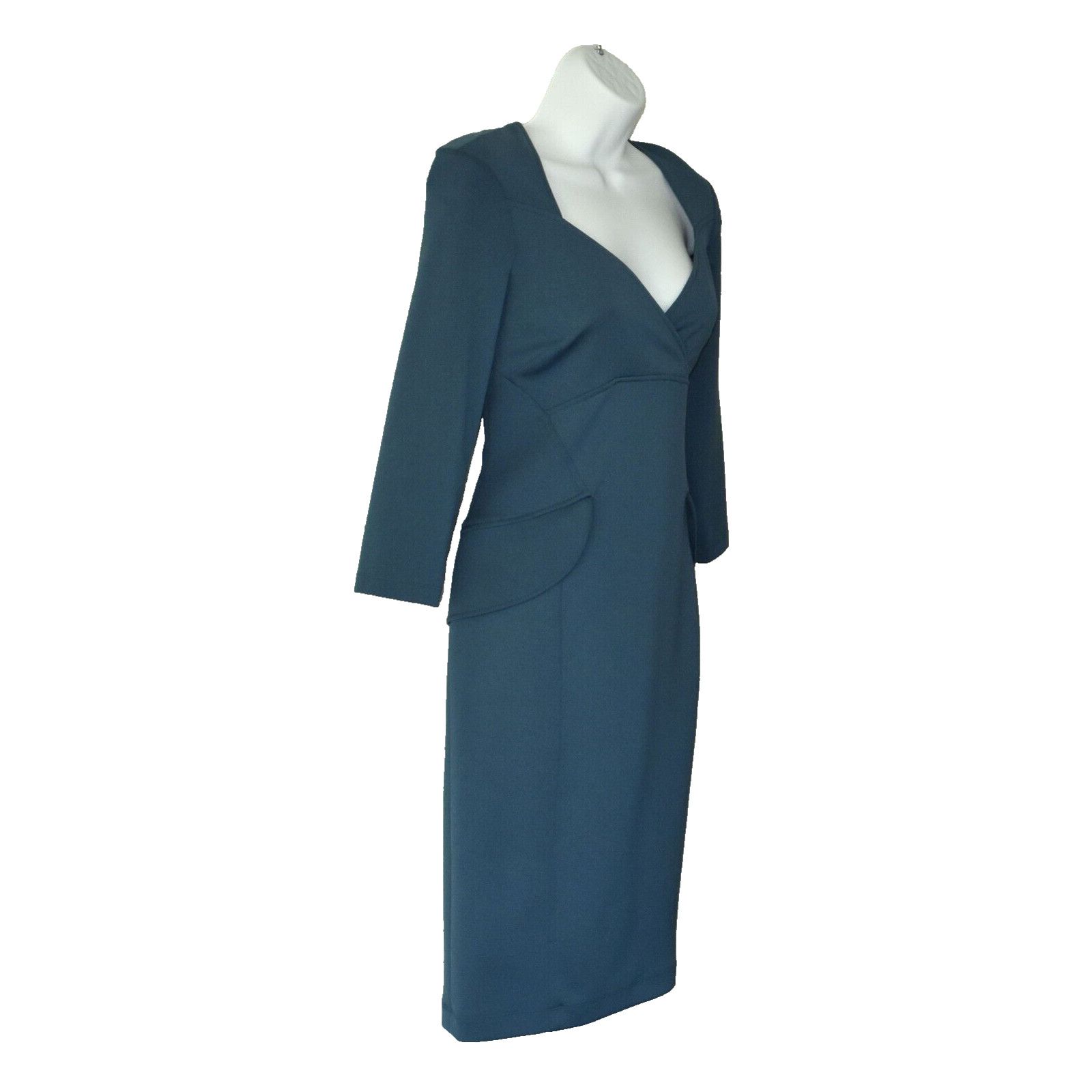 MAGGY LONDON MAGGY LONDON Teal 3/4 Sleeve V Neck Back Zip Sheath Dress 6 Size M / US 6-8 / IT 42-44 - 2 Thumbnail