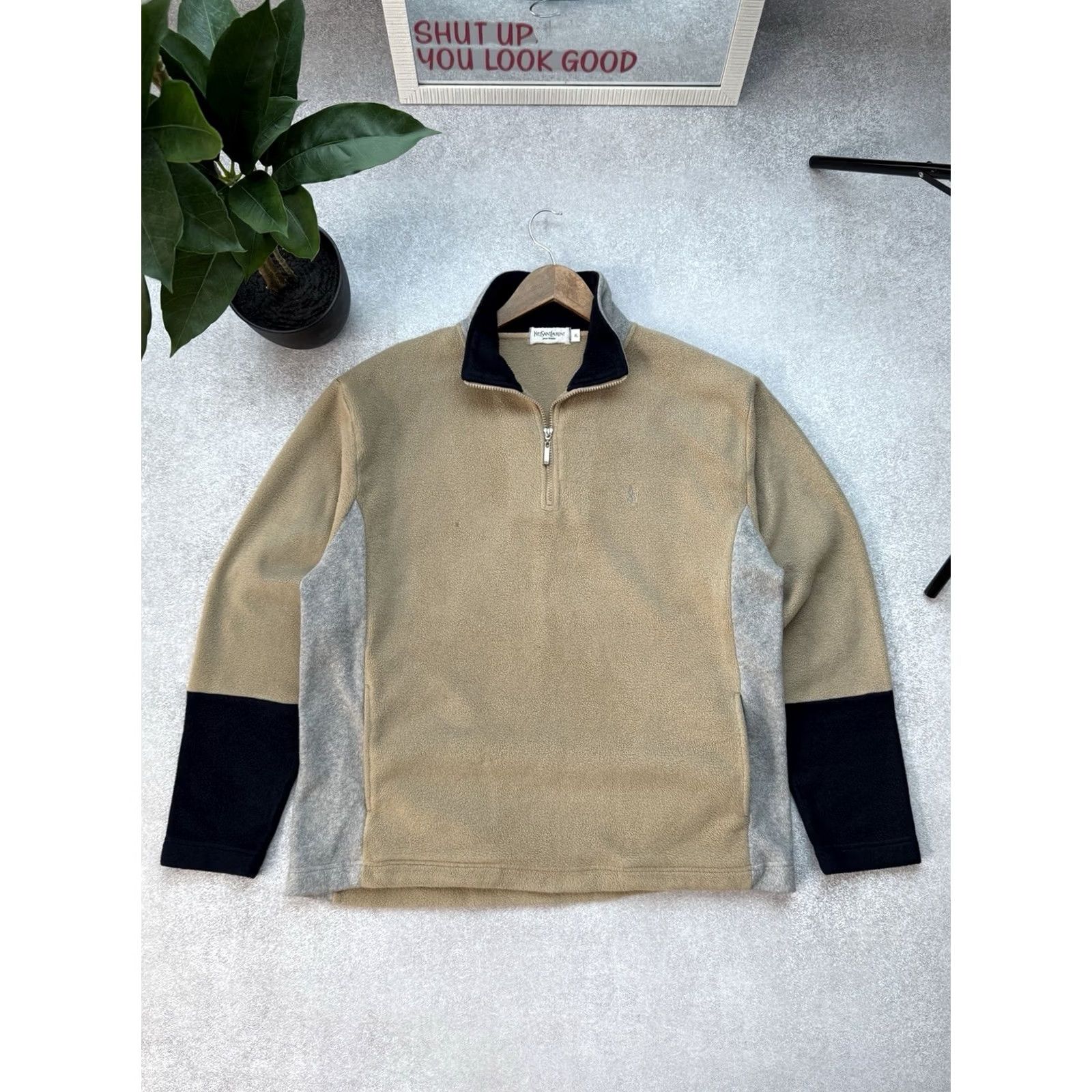 Yves Saint Laurent VINTAGE Yves Saint Laurent Men Distressed Fleece 1/4 Zip High Neck Sweatshirt Size US XL / EU 56 / 4 - 2 Thumbnail