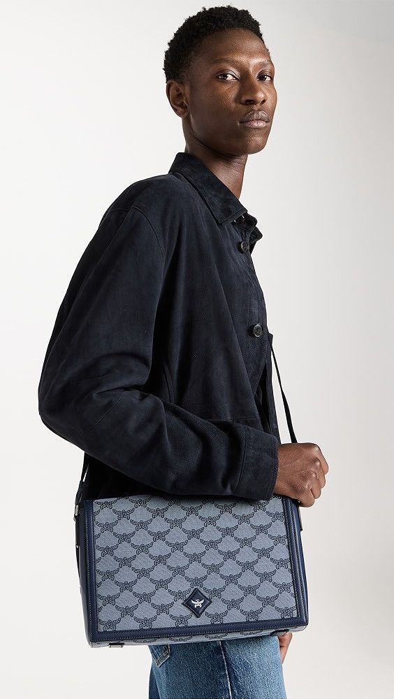 MCM Lauretos Fabric Messenger Bag Midnight Blue in Beige, Men's