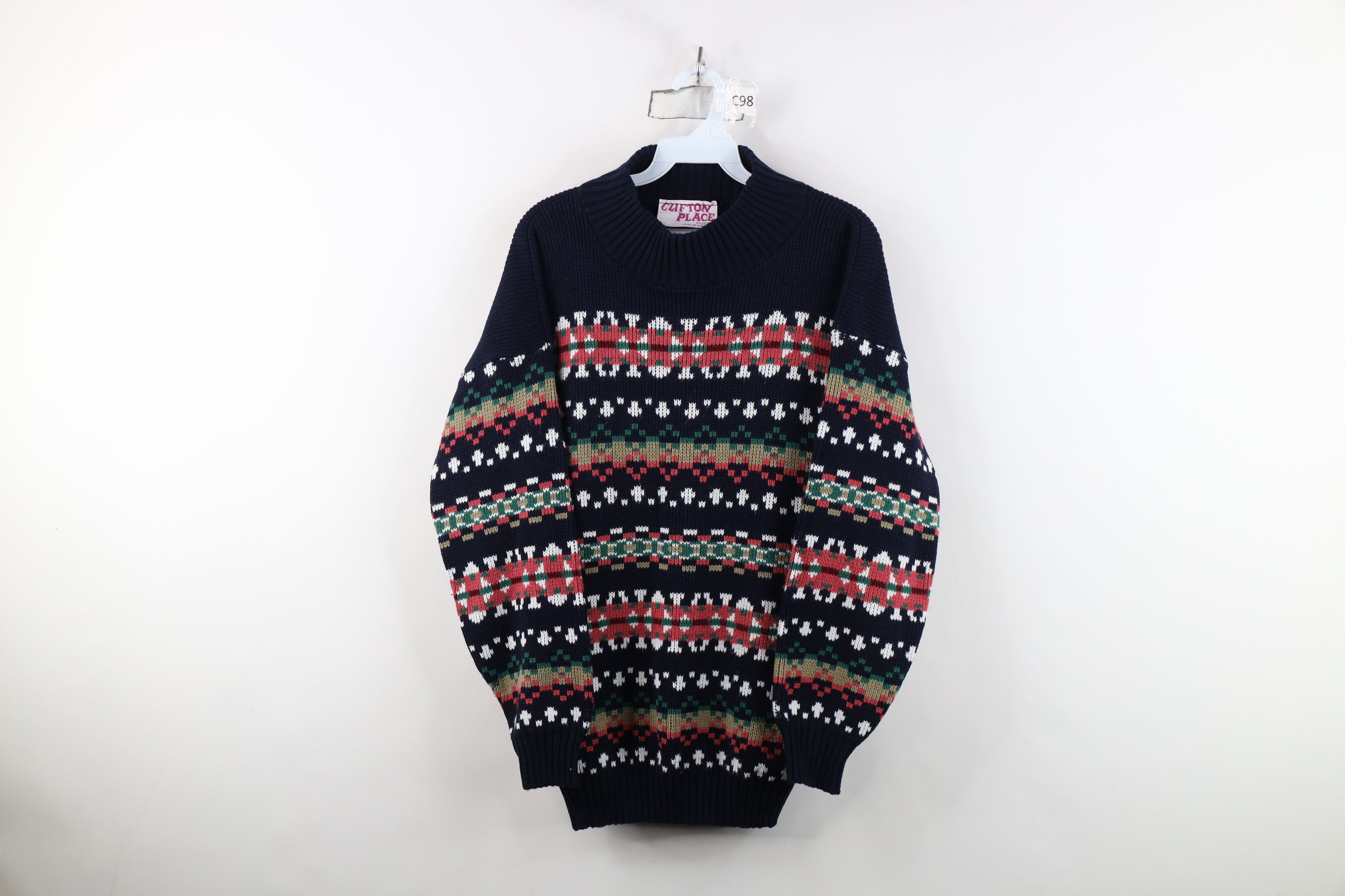 Vintage Vintage 90s Streetwear Fair Isle Knit Mock Neck Sweater USA Size L / US 10 / IT 46 - 1 Thumbnail