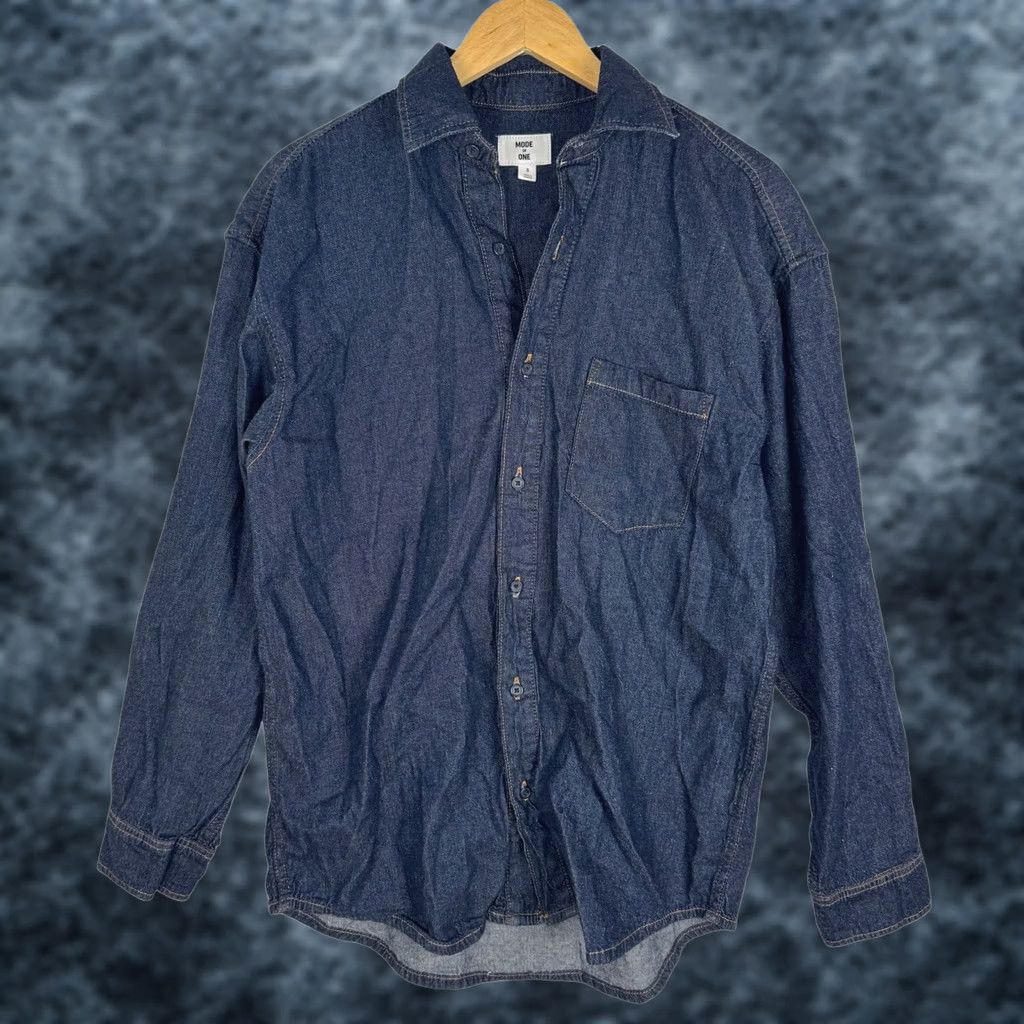 Denime Mode Of One Mens Regular Fit Denim Shirt Dark Wash Blue Cotton Small Size US S / EU 44-46 / 1 - 1 Thumbnail