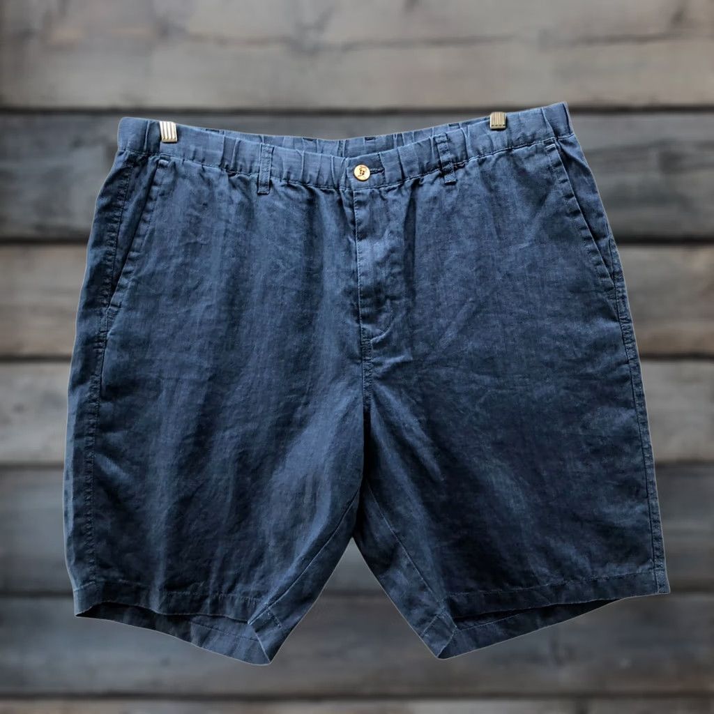 Tommy Bahama Tommy Bahama 100% Linen Shorts Mens 1XLB Navy Blue 10" Flat Front Comfort Waist Big & Tall Boys? Size US 36 / EU 52 - 1 Thumbnail