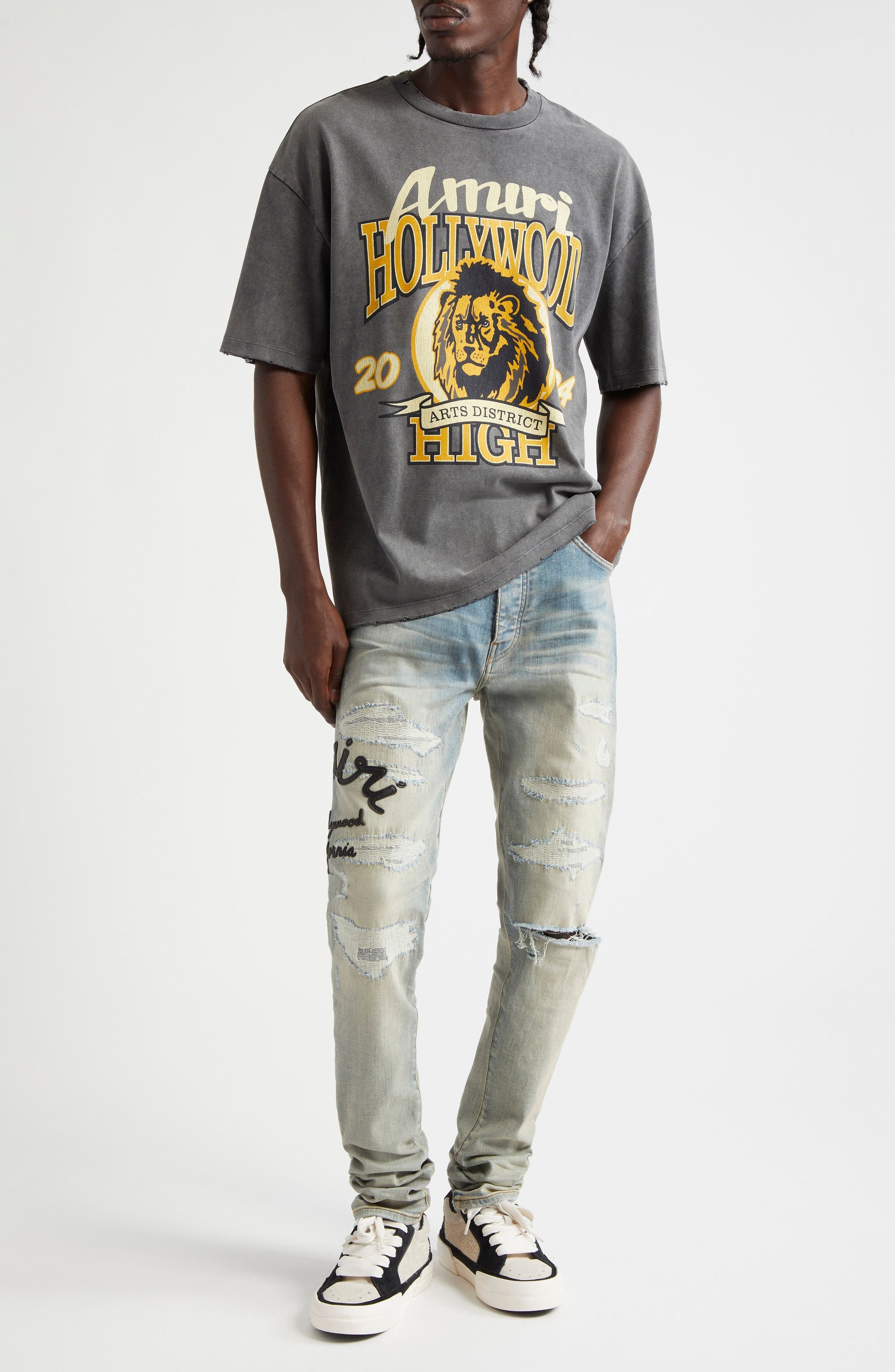 Amiri o1orln1125 High Lion Distressed Graphic T-Shirt in Dark Grey Size US L / EU 52-54 / 3 - 2 Thumbnail