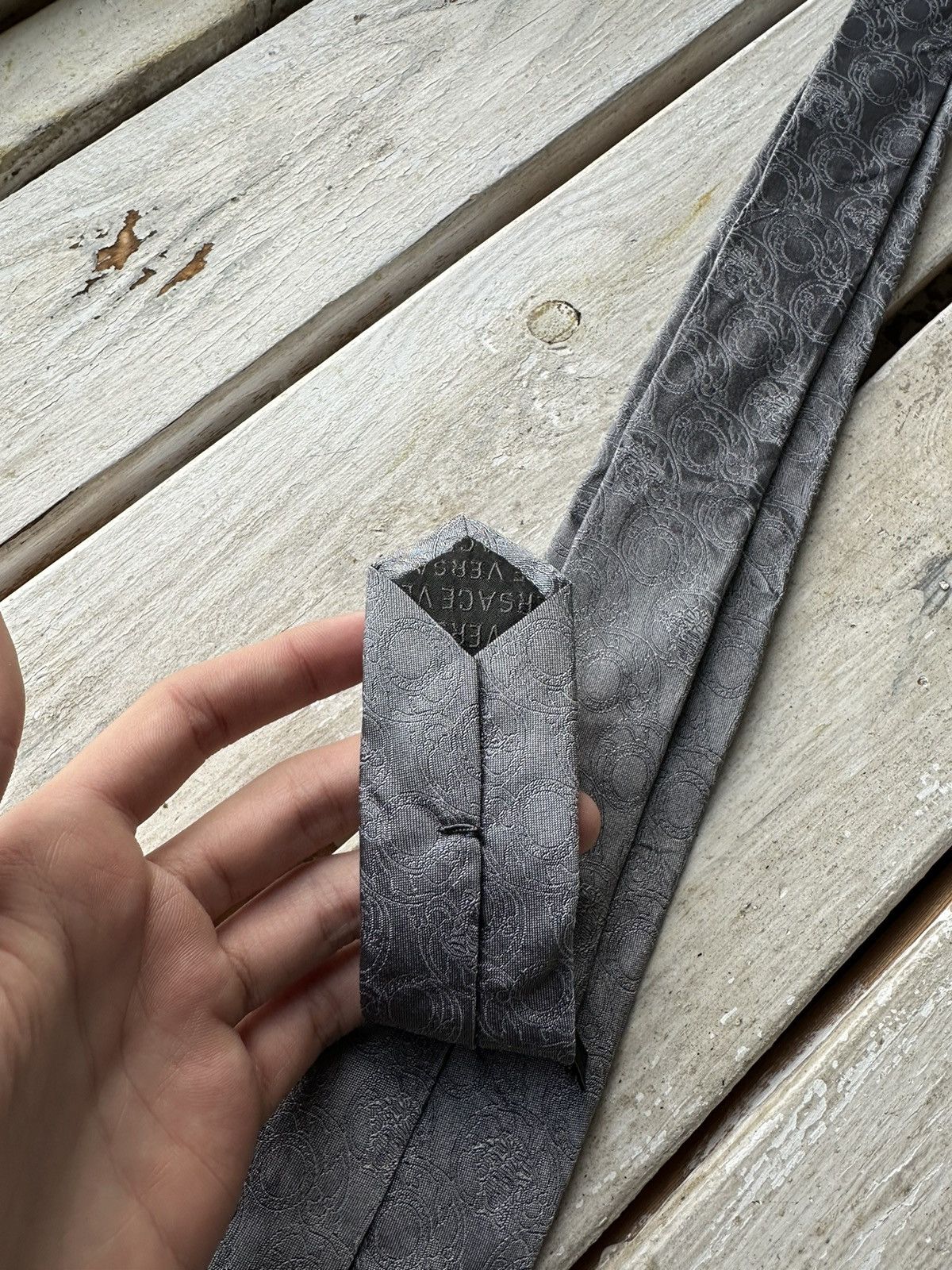 Versace 🚨 Vintage VERSACE tie style monogram old money luxury GRAY Size ONE SIZE - 5 Thumbnail