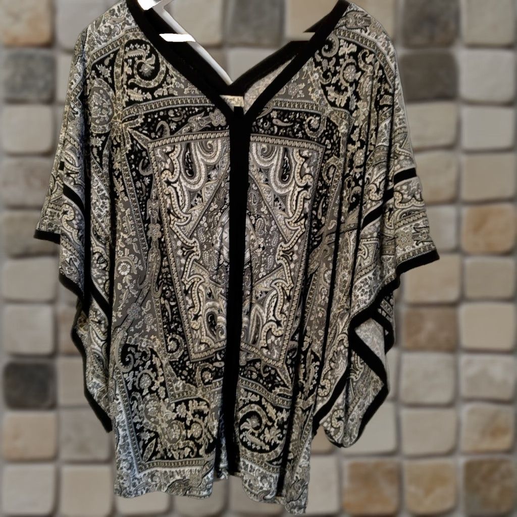 Vintage Black White Shirt Large Kimono Sleeve Bandanna Scarf Crop Energe World Wear Size L / US 10 / IT 46 - 1 Thumbnail