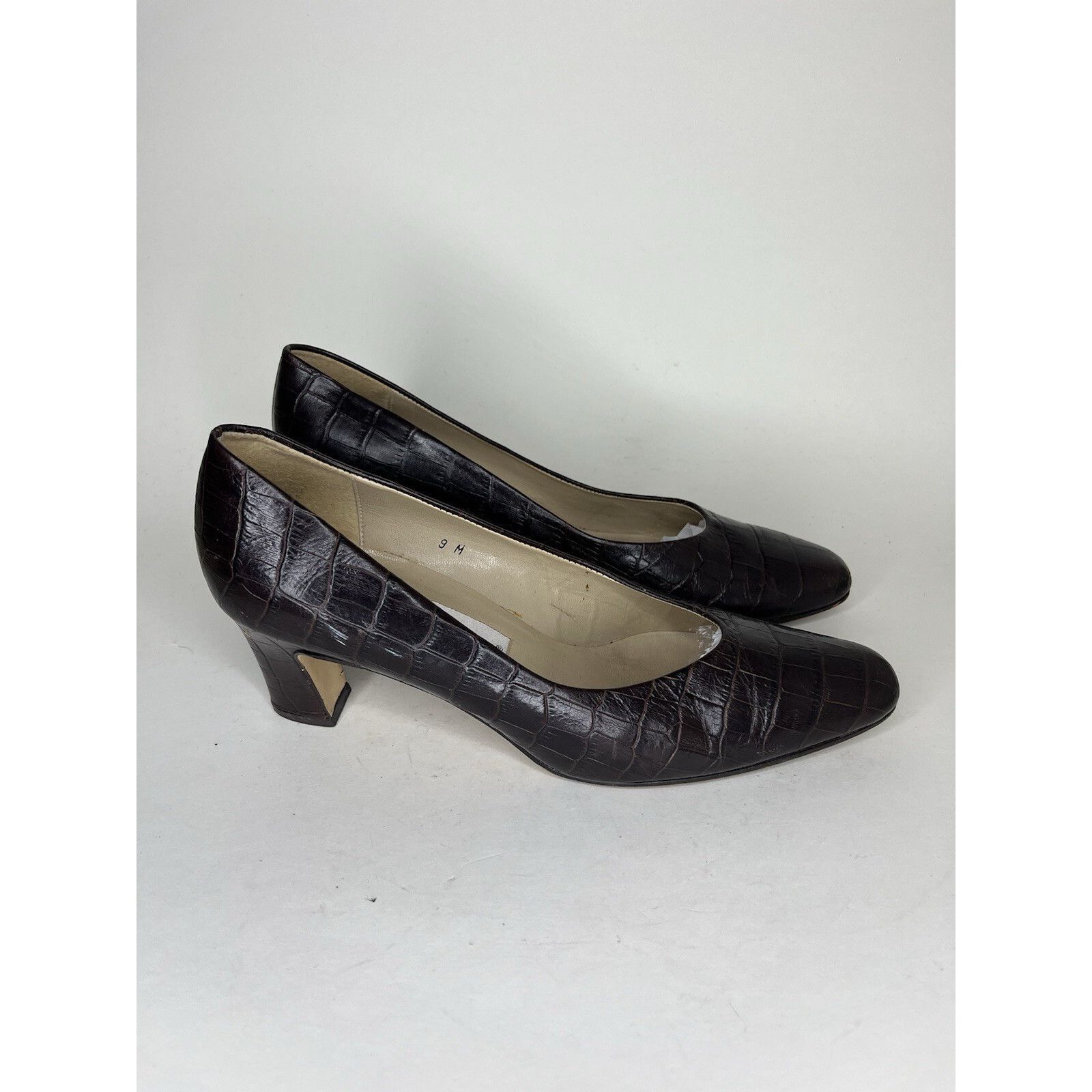 Aigner Etienne Aigner Brown Leather Croc Embossed Heels Women Size Size US 9 / IT 39 - 1 Thumbnail