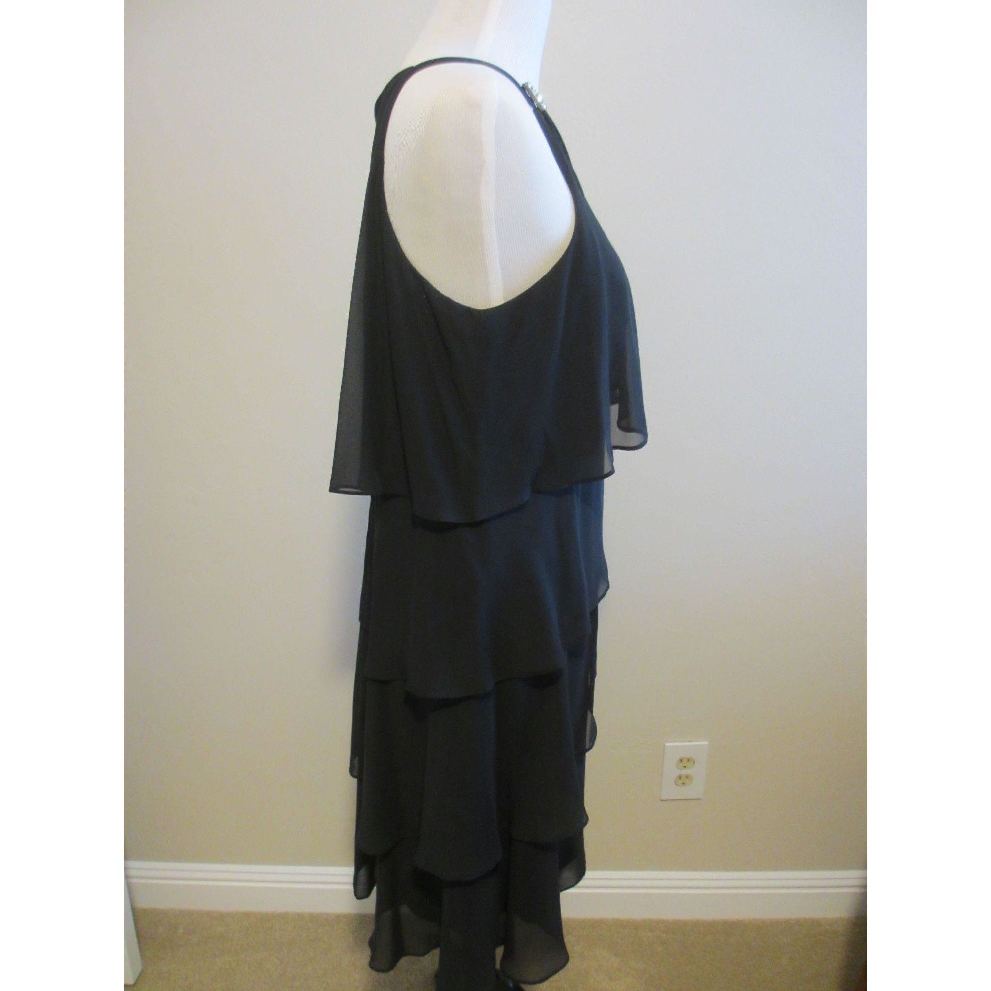 Other S.L. Fashions Black Sleeveless Tiered Chiffon Dress W/ Rhine Size XL / US 12-14 / IT 48-50 - 2 Thumbnail