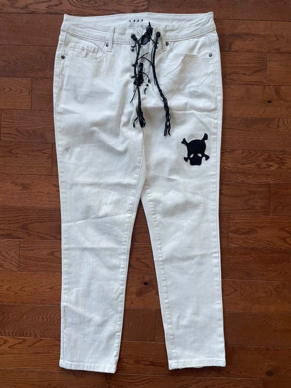 Le Grande Bleu (L.G.B.) white laced up leather patched lgb esk skull jeans Size US 30 / EU 46 - 1 Thumbnail
