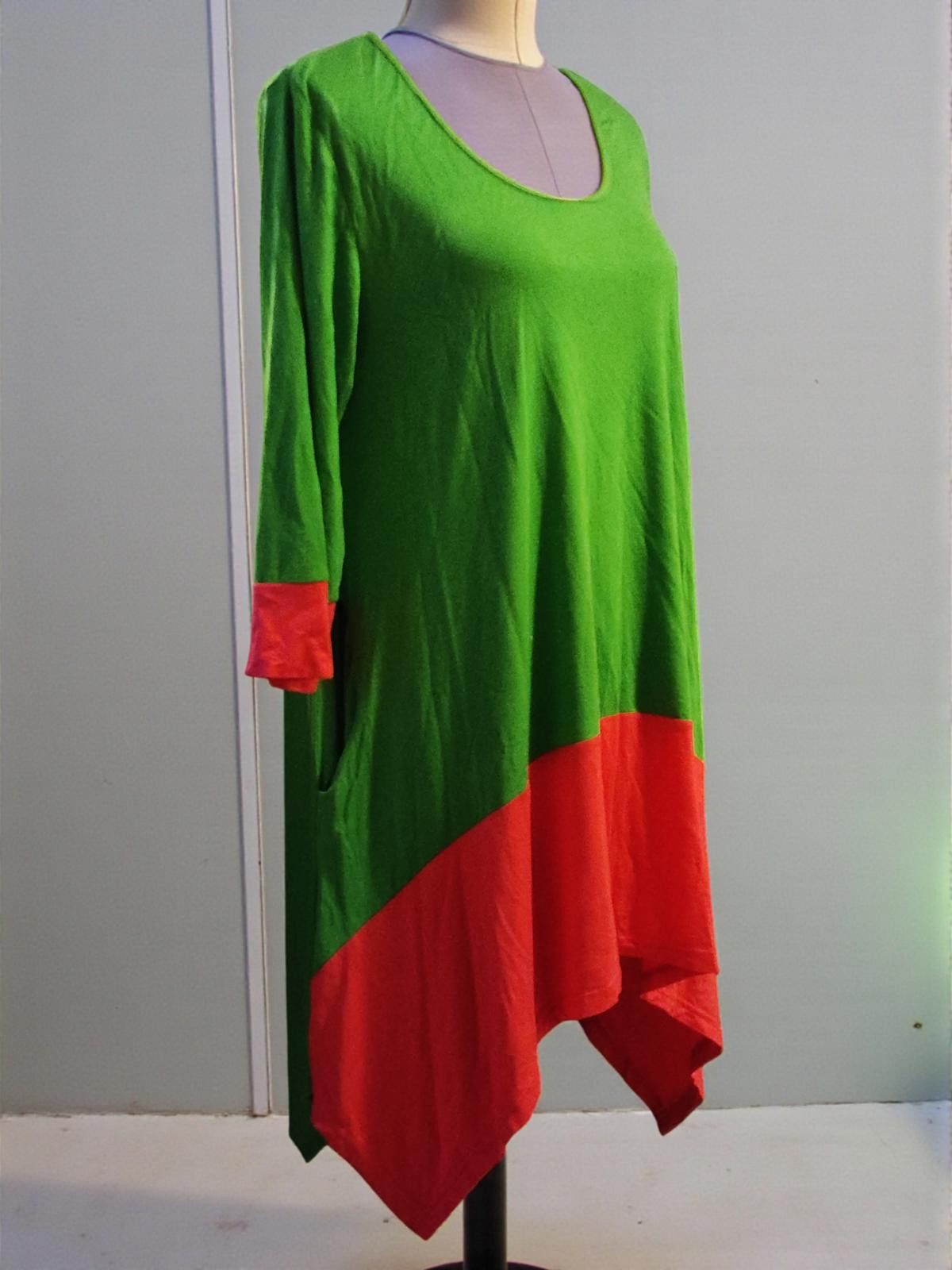 Aria Handmade Green and Coral Colorblock Tunic with 3/4 Sleeves Size M / US 6-8 / IT 42-44 - 3 Thumbnail