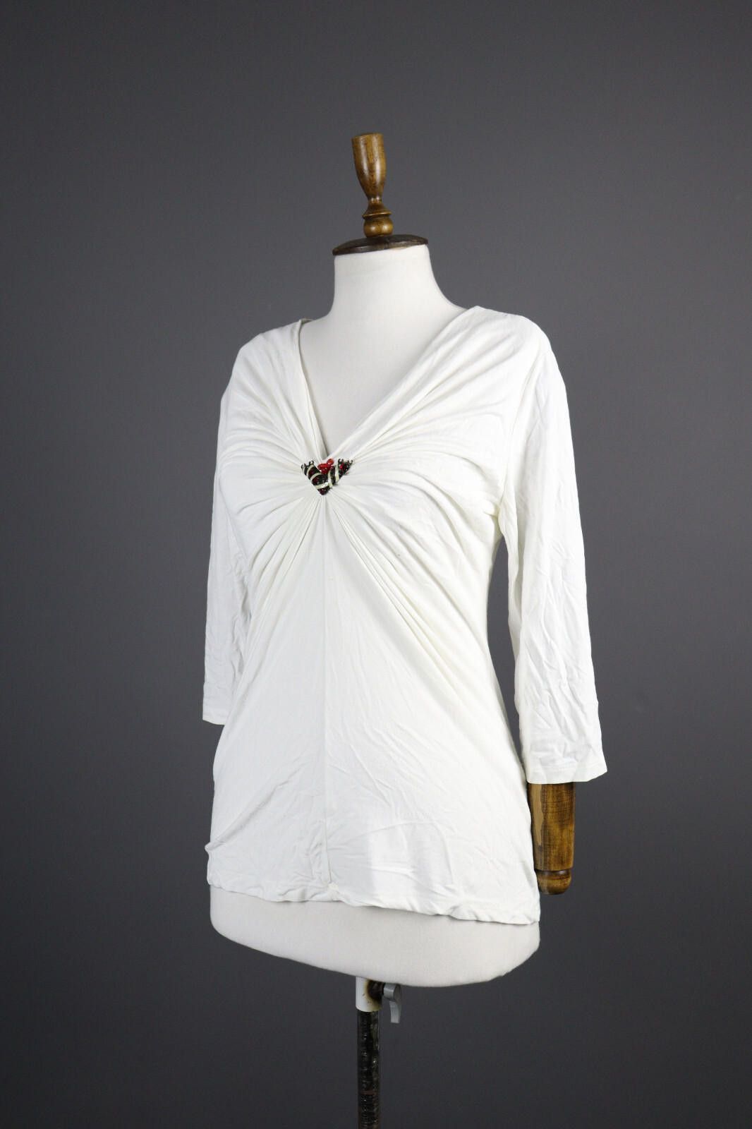 Designer Elisa Cavaletti Sono Italiano White Top Blouse Size M Size M / US 6-8 / IT 42-44 - 1 Thumbnail