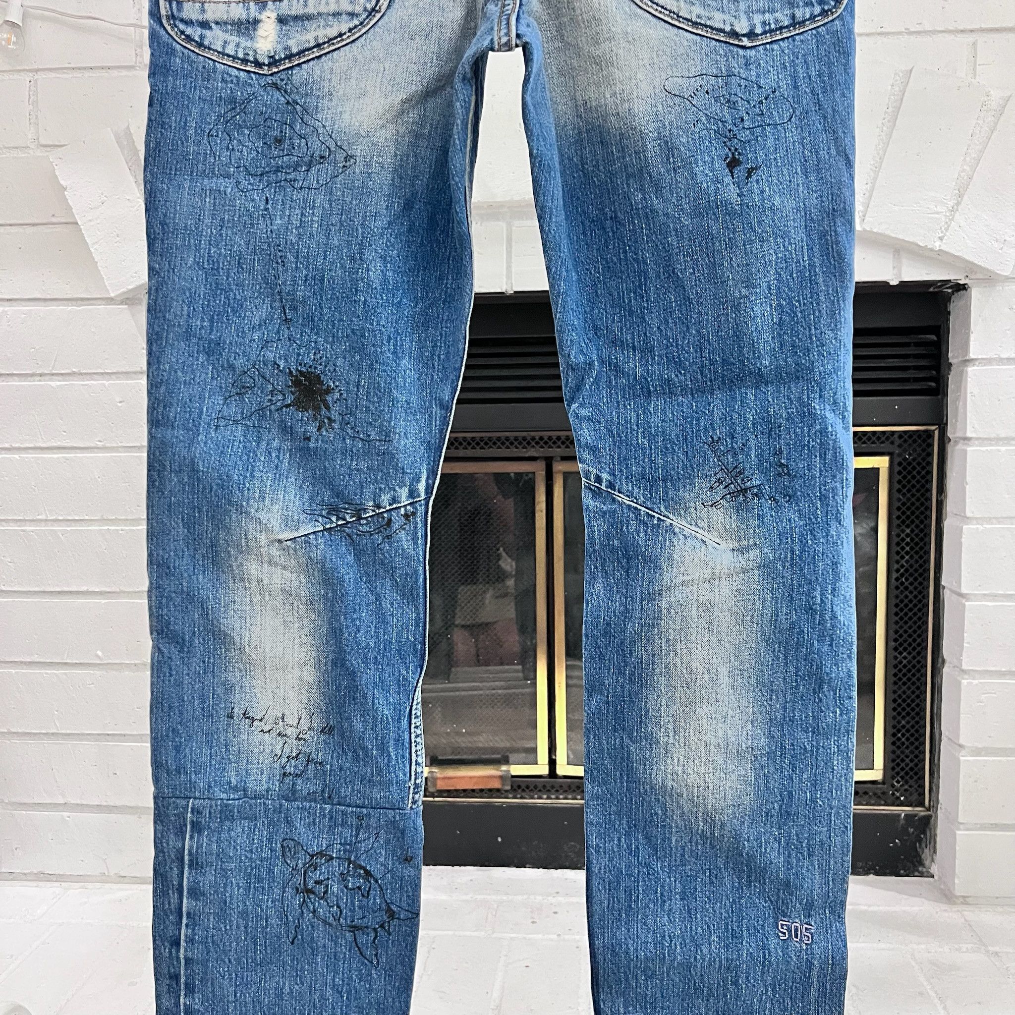 Scotch & Soda Scotch & Soda Blue Distressed Ripped Patches Painted Jeans Size US 32 / EU 48 - 8 Thumbnail