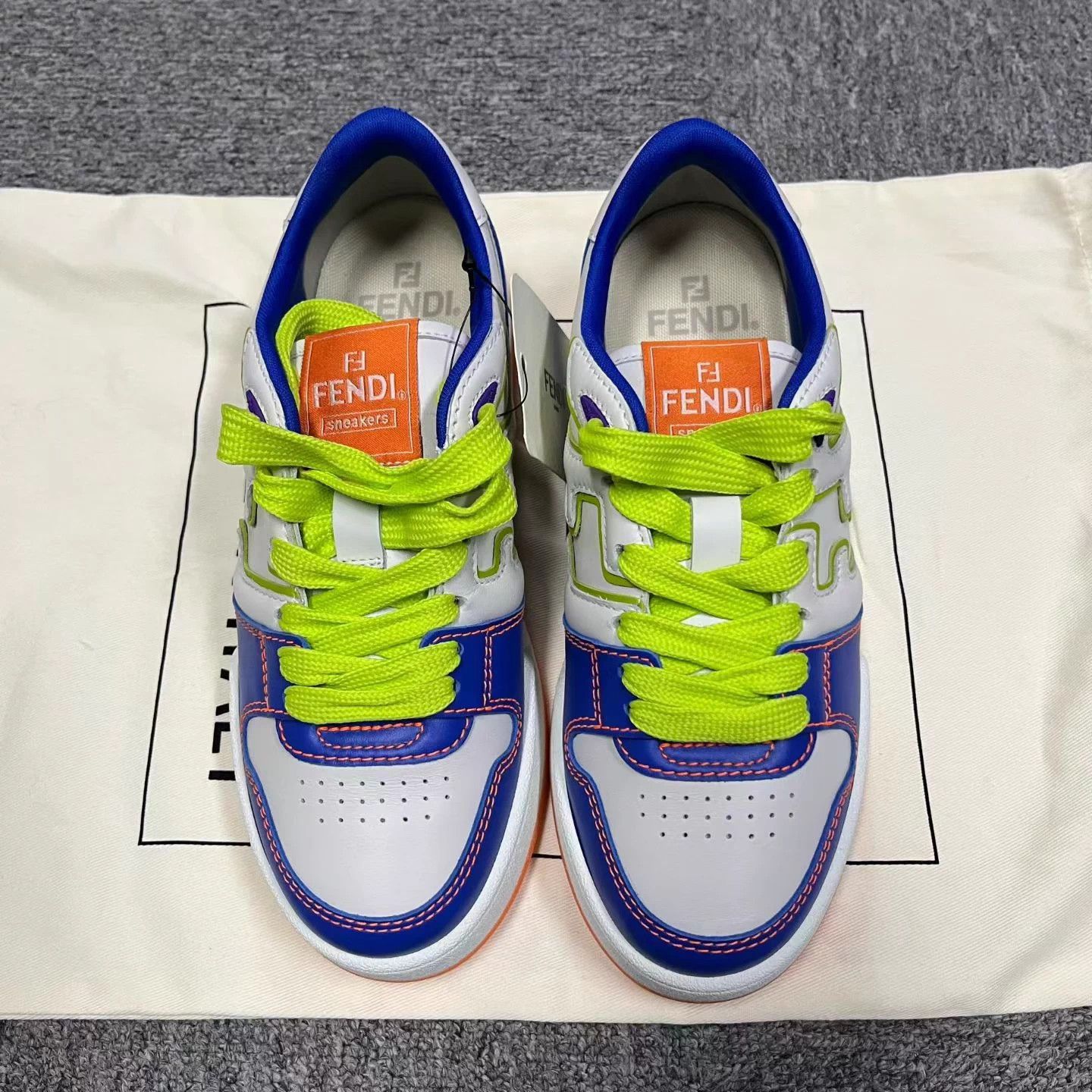 Fendi Fendi blue calfskin colorblock low-top sneaker Size US 5.5 / IT 35.5 - 2 Thumbnail