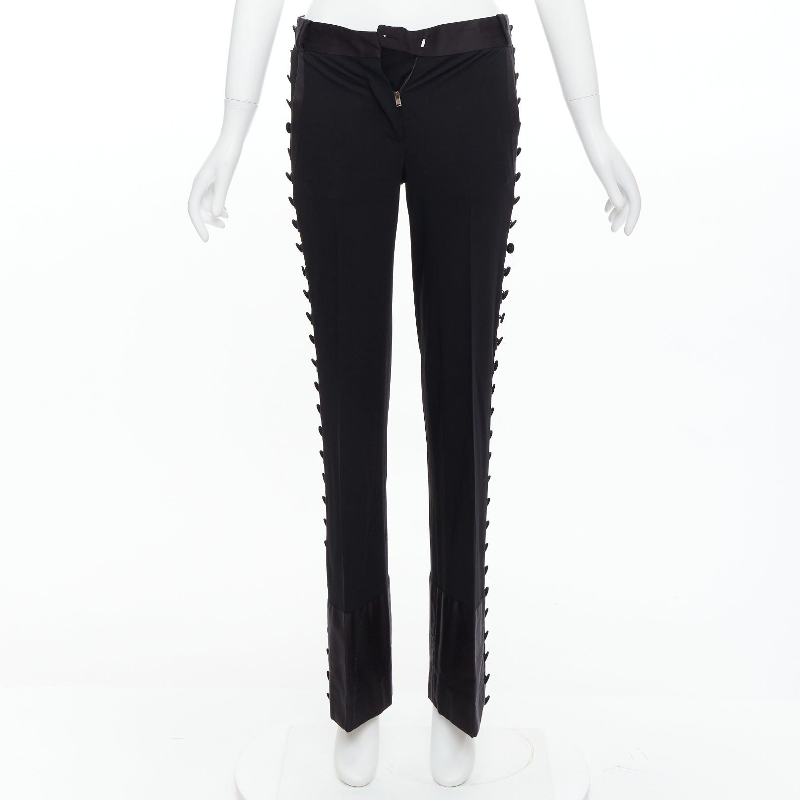 Chloe CHLOE black viscose wool blend fabric pleat button trim dress trousers FR34 XS Size 26" / US 2 / IT 38 - 1 Thumbnail