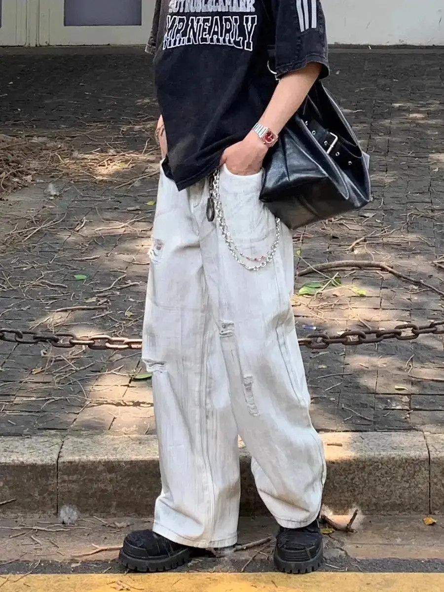 Japanese Brand Retro loose ripped jeans Size US 30 / EU 46 - 1 Thumbnail
