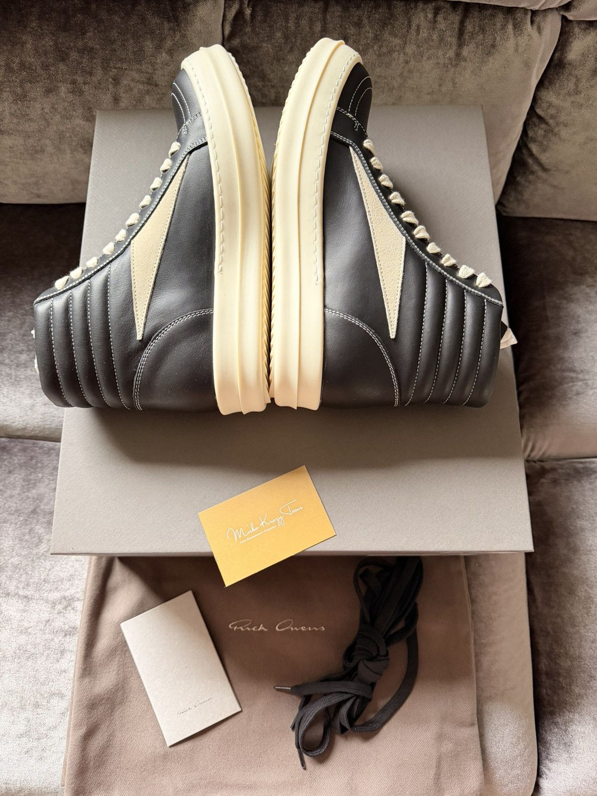 Rick Owens BNIB $955 Rick Owens Vintage Leather High Tops Black / Milk Size US 6.5 / EU 39-40 - 7 Thumbnail