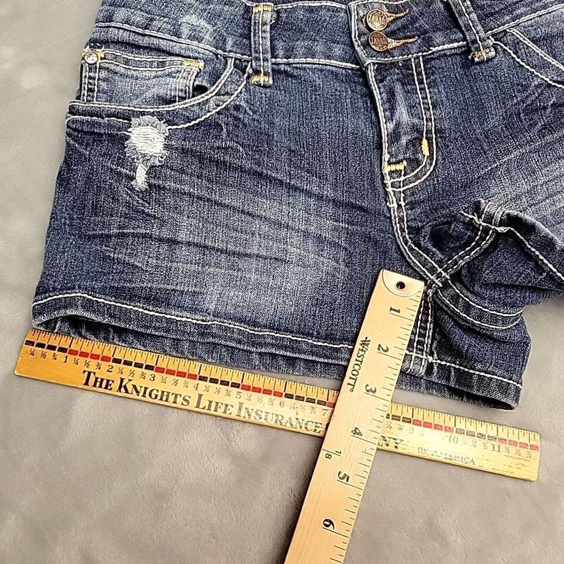 Denime Zanadi Shorts Womens 11 Booty Festival Jorts Faded Blue Denim Booty Micro Mini Size 32" / US 10 / IT 46 - 5 Thumbnail