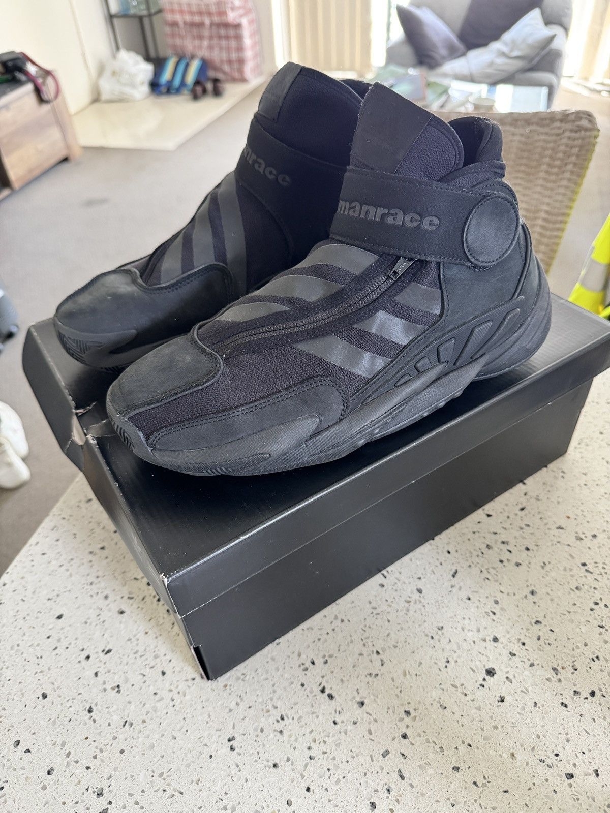 Adidas × Pharrell BYW 0 To 60 'Triple Black High Top Sneaker Boots GX2486 Size US 9.5 / EU 42-43 - 2 Thumbnail
