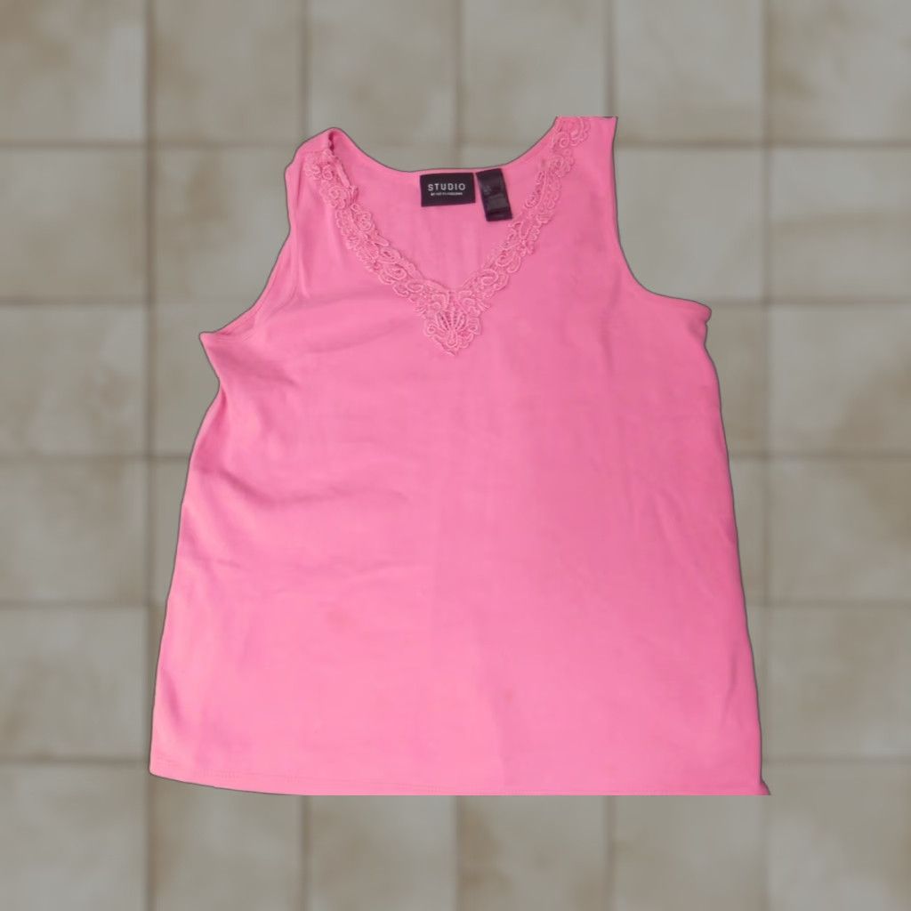 Liz Claiborne Liz Claiborne Womens Blouse L Pink Pullover Casual Everyday Stretch Crew Neck Cotton Rayon Regular Modern Classic Ladies Size L / US 10 / IT 46 - 1 Thumbnail