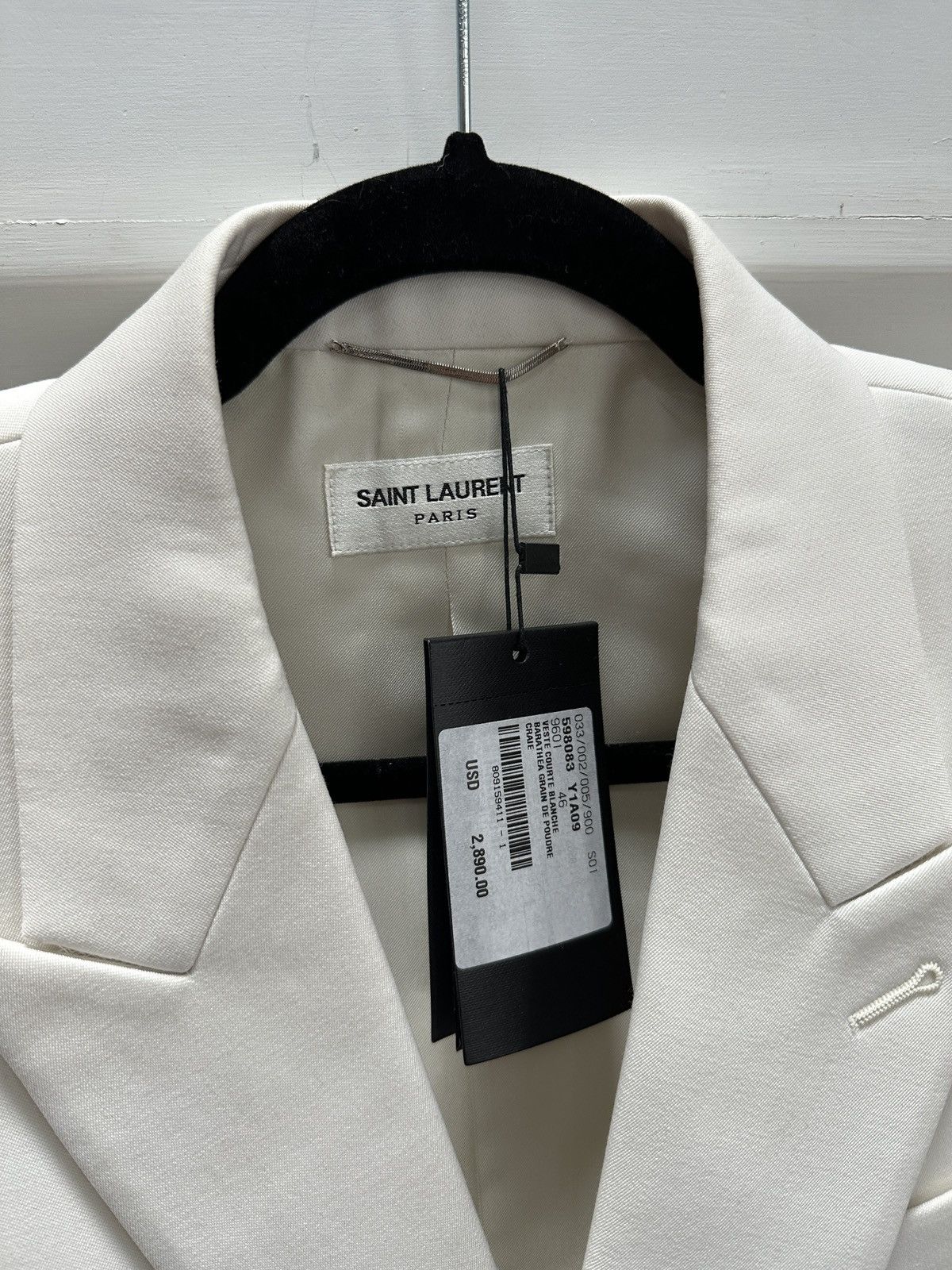 Saint Laurent Paris Ivory Double Breasted Suit Jacket Size 46R - 2 Thumbnail