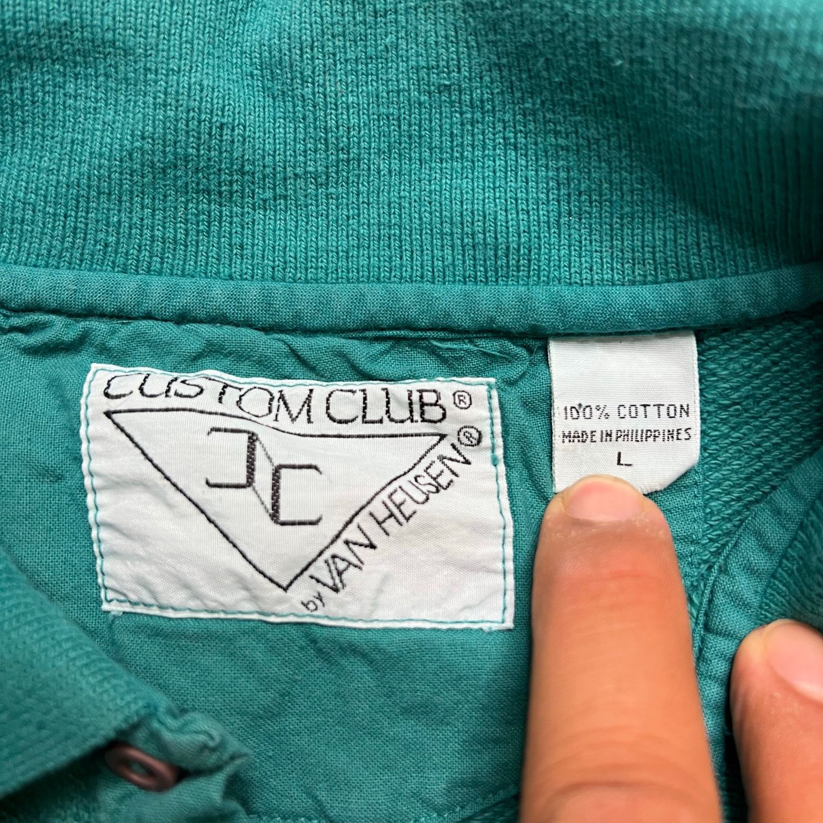 Van Heusen Vintage Van Heusen Custom Club Teal Knit Long Sleeve Polo L Size US L / EU 52-54 / 3 - 4 Thumbnail