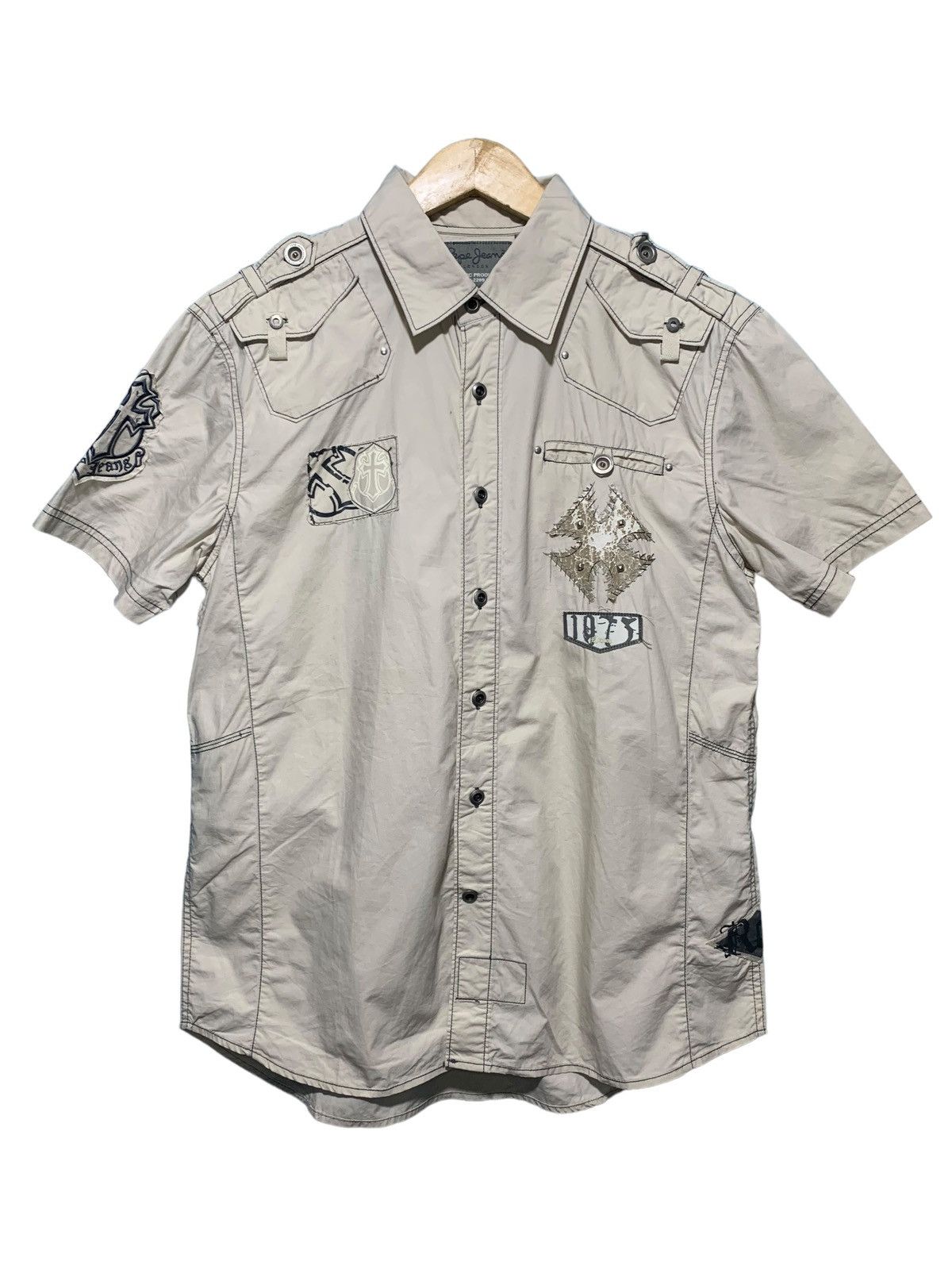 14th Addiction × Beauty Beast × Pepe Jeans Vintage Pepe Jeans big cross studded rock patches shirt Size US L / EU 52-54 / 3 - 3 Thumbnail
