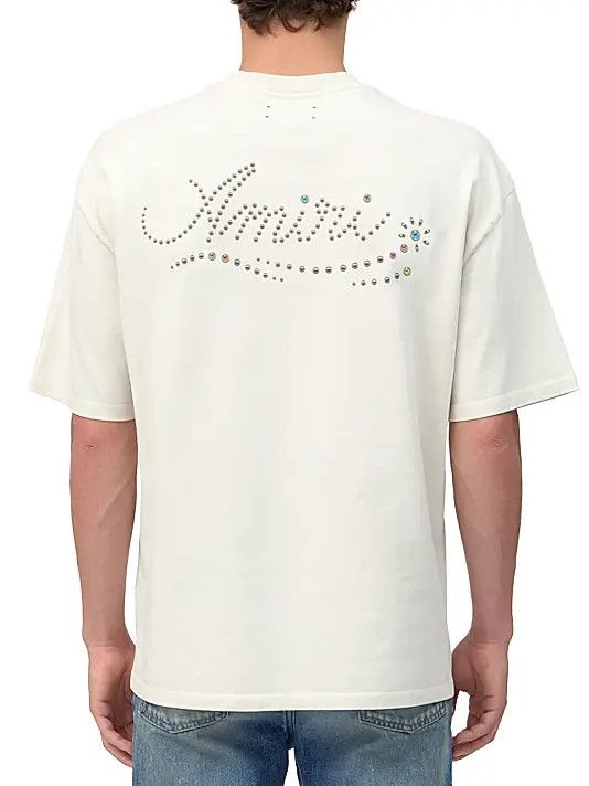 Amiri os11x0326 Logo Stud Oversized T-Shirt in Ivory Size US XL / EU 56 / 4 - 4 Thumbnail