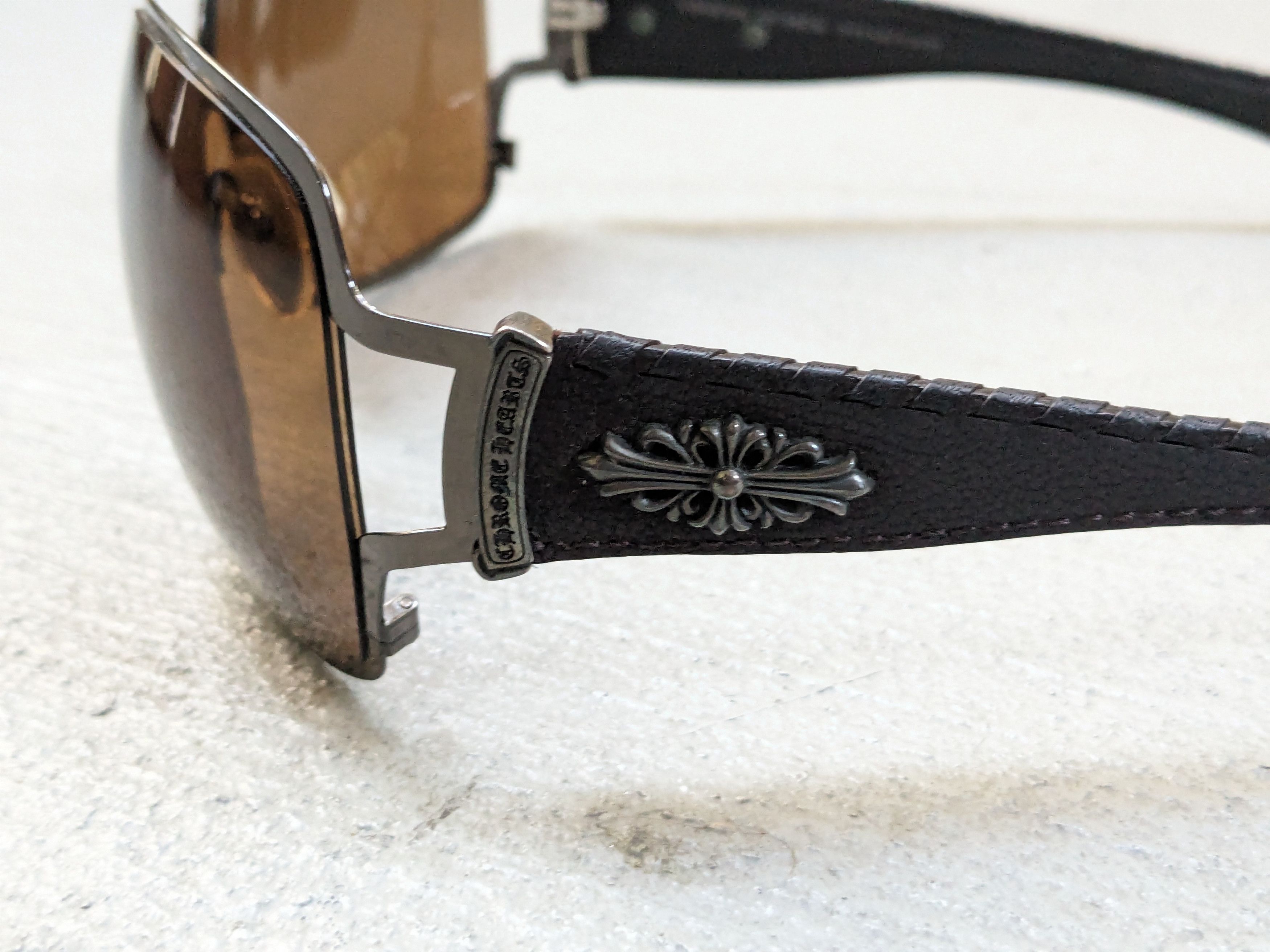 Chrome Hearts Chrome Hearts Poon II Sunglasses Brown Leather Cross Y2K Size ONE SIZE - 7 Thumbnail