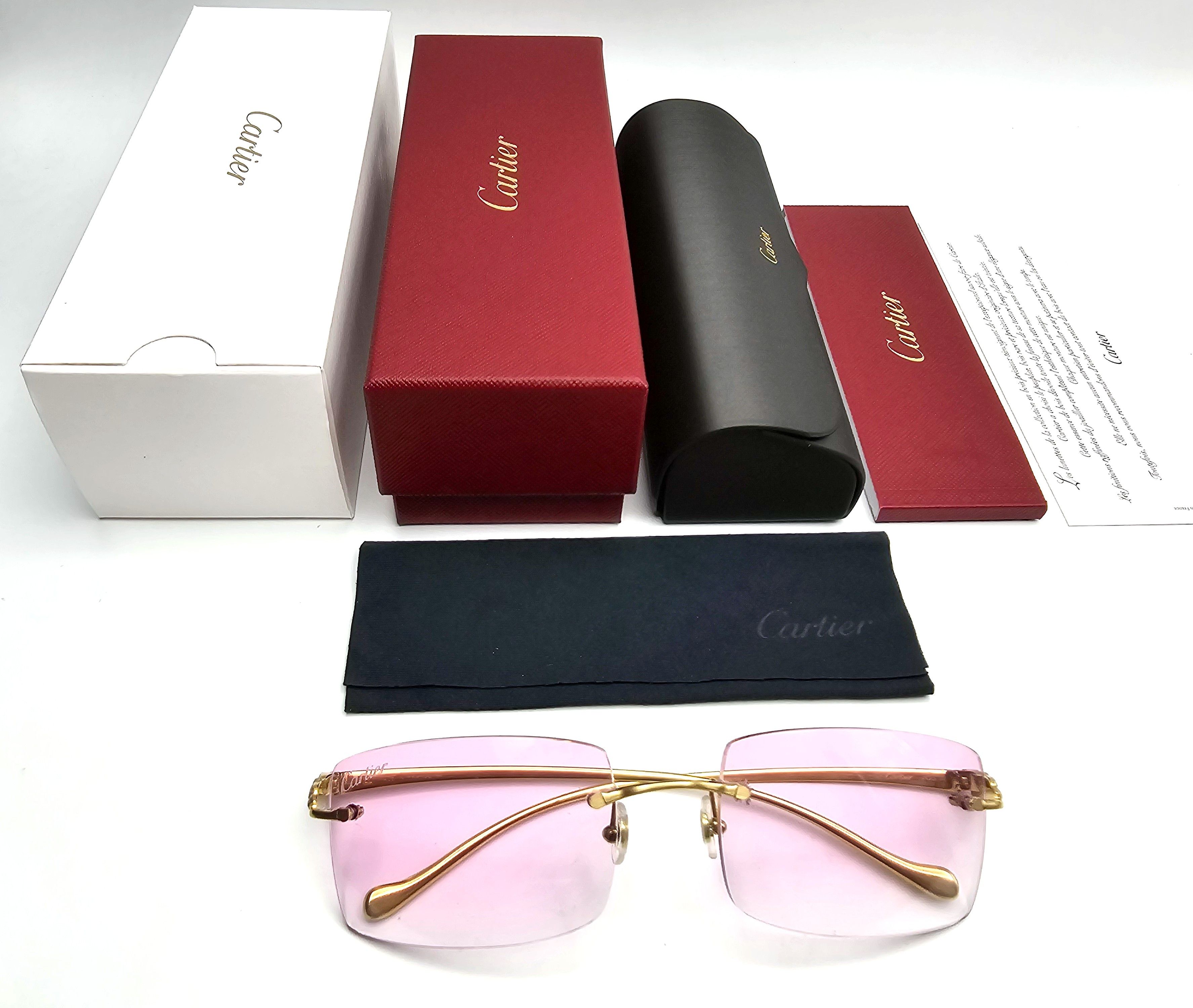 Cartier Cartier Rimless Custom Diamond Gold Sunglasses Size ONE SIZE - 3 Thumbnail
