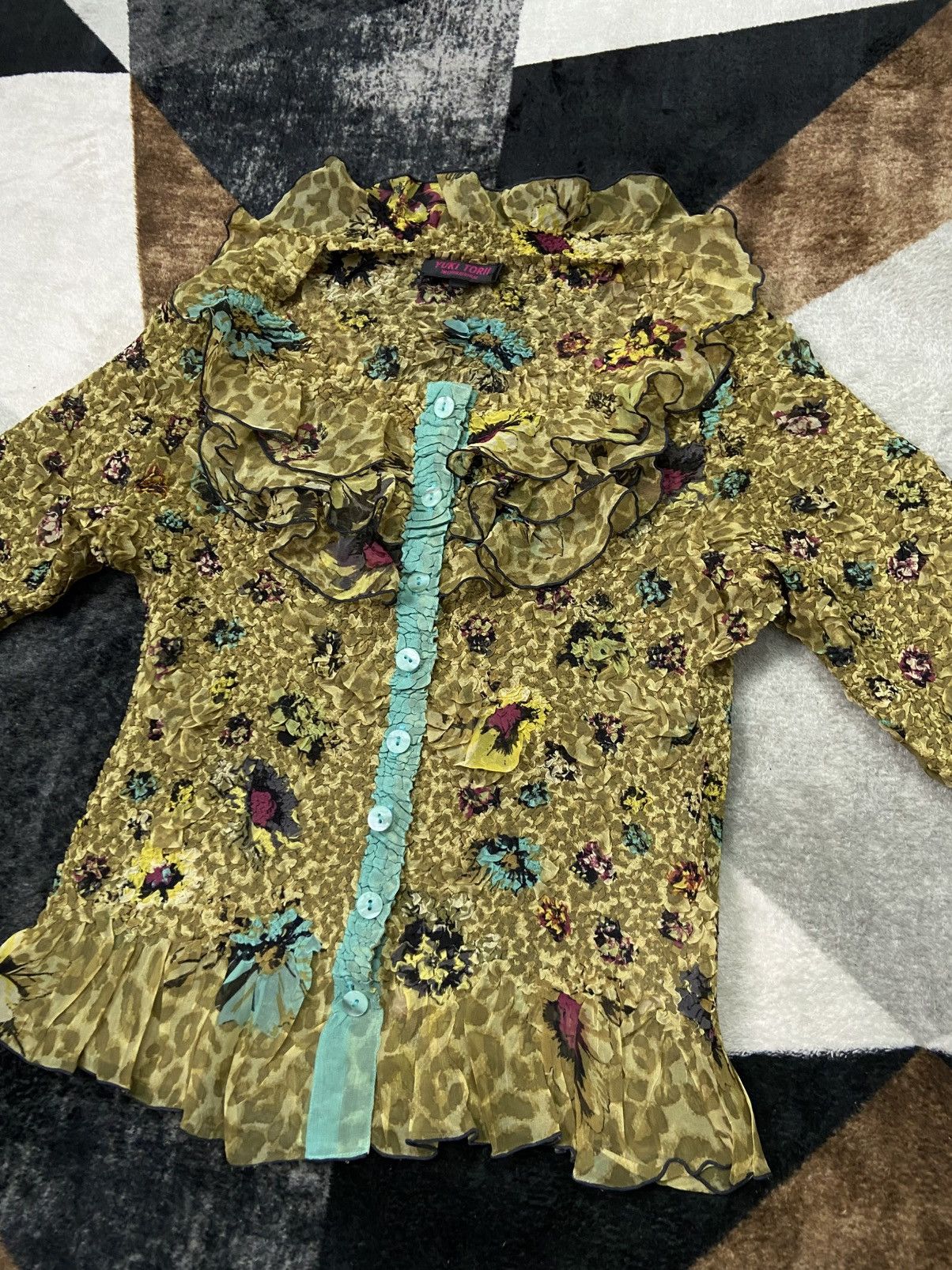 Pleats Please Issey Miyake Yuki Torii International Crinkle Floral Sheer Blouse Size M / US 6-8 / IT 42-44 - 2 Thumbnail