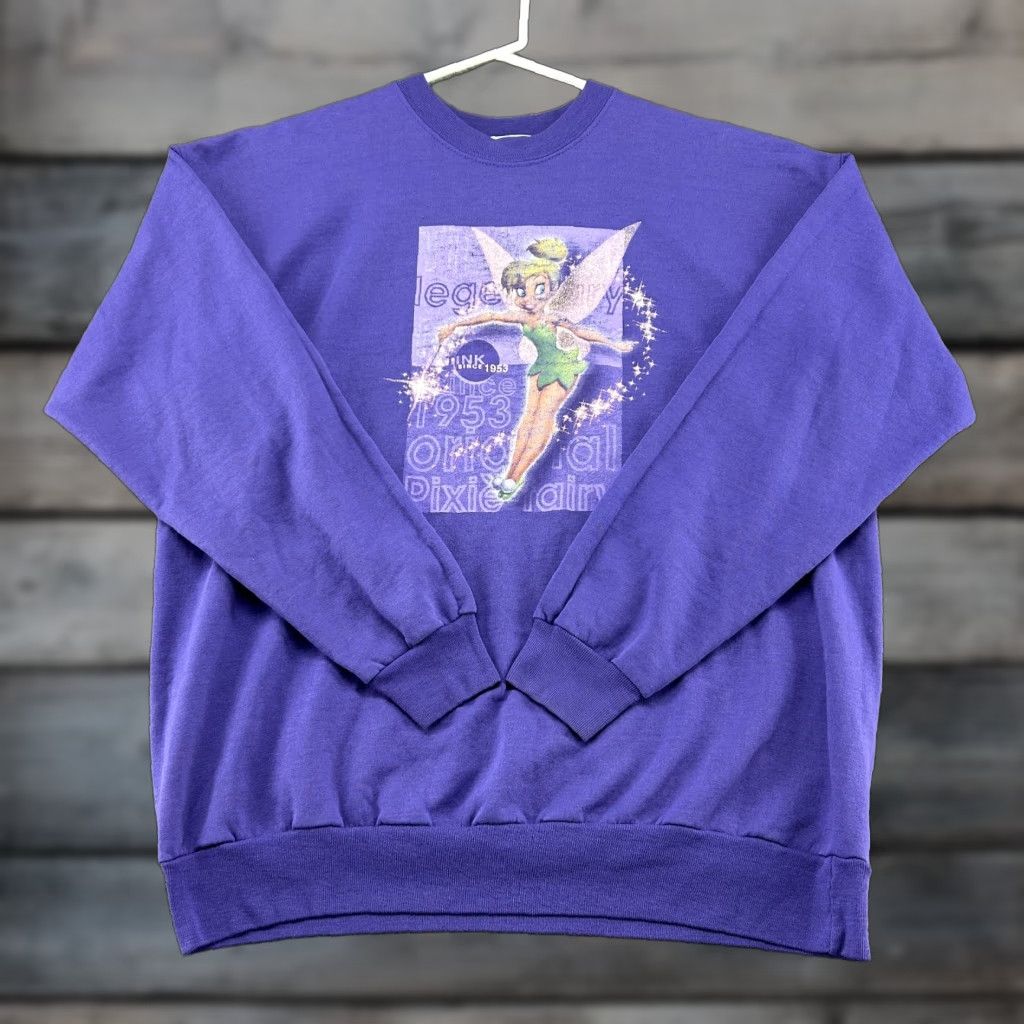 Disney VINTAGE Disney Sweatshirt Mens L Purple Pullover Pixie Fairy Tinker Bell 90s Size US L / EU 52-54 / 3 - 1 Thumbnail