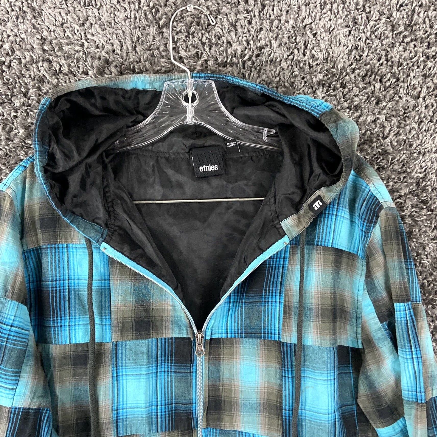 Vintage VINTAGE Ethies Thin Zip Up Jacket Blue Plaid Hooded Men L Jacket Blue Plaid Mens Large Size US L / EU 52-54 / 3 - 7 Thumbnail