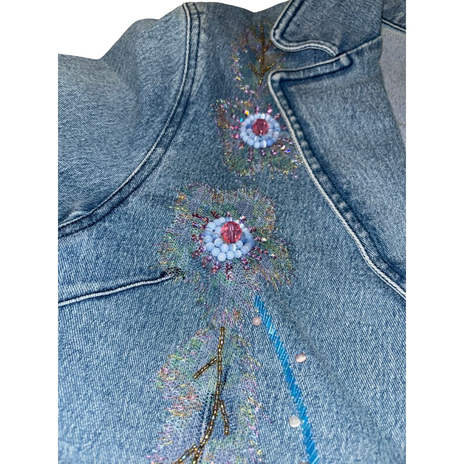 Other United Apparel Denim Jean Jacket Y2K Floral Embroidered Med Size M / US 6-8 / IT 42-44 - 3 Thumbnail
