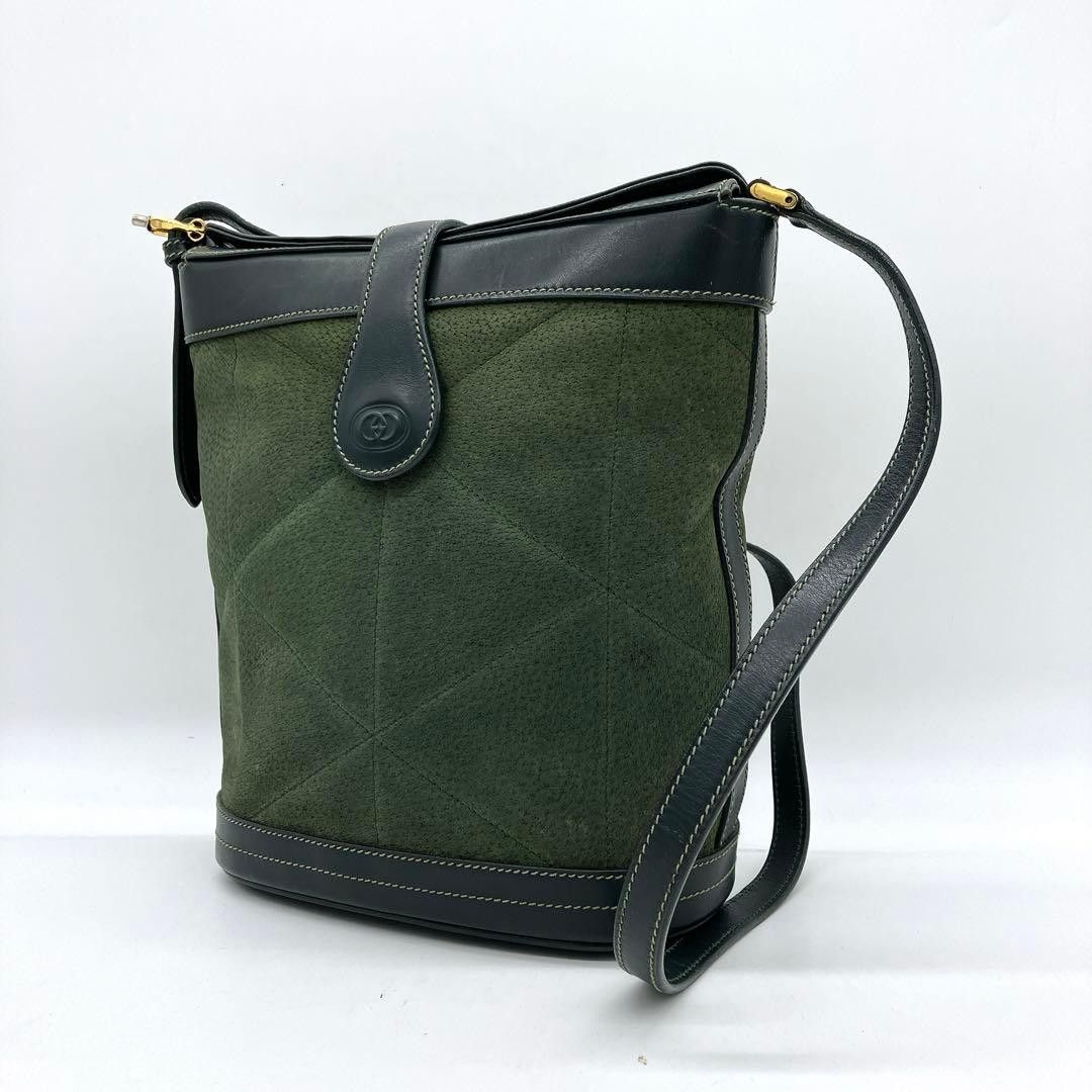Gucci Gucci Green Suede Leather Bucket Crossbody Bag Gold Hardware Size ONE SIZE - 1 Thumbnail