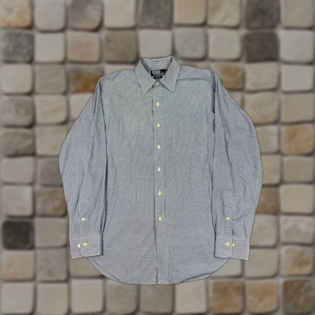 Polo Ralph Lauren VINTAGE Polo By Ralph Lauren Dress Shirt Mens 16 Blue White Cotton Button Up Size 42R - 1 Thumbnail