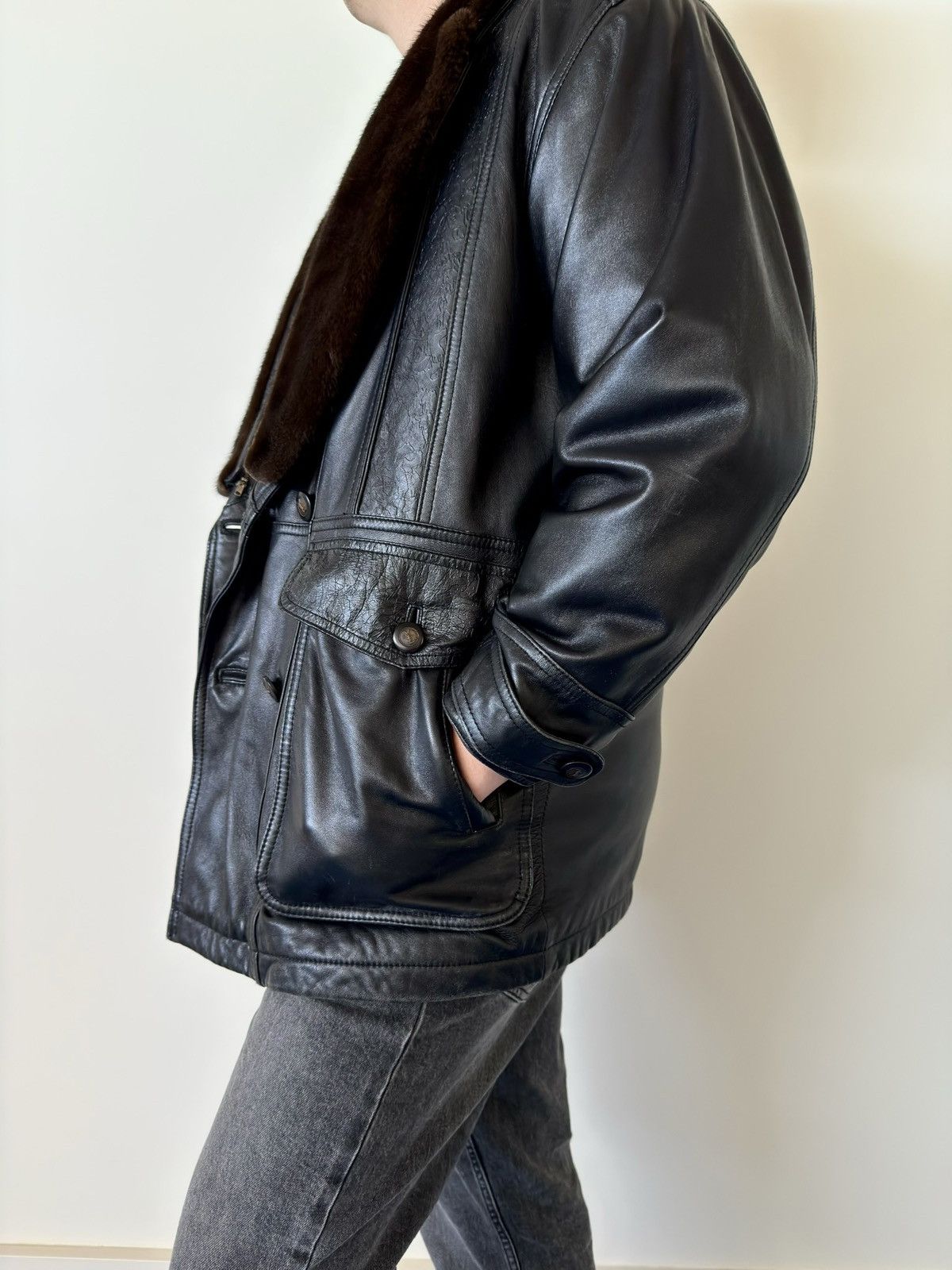 Yves Saint Laurent Vintage YSL Leather Jacket with Detachable Mink Collar Size US L / EU 52-54 / 3 - 5 Thumbnail