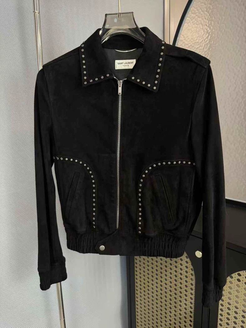 Saint Laurent Paris Turn-down suede studded jacket 2505-Nex