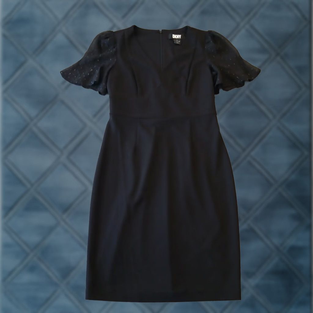 DKNY DKNY Pencil Dress Size 6 Black Short Sleeve V Neck Knee Length Women Party/Cocktail Business Dress Size 28" / US 6 / IT 42 - 1 Thumbnail