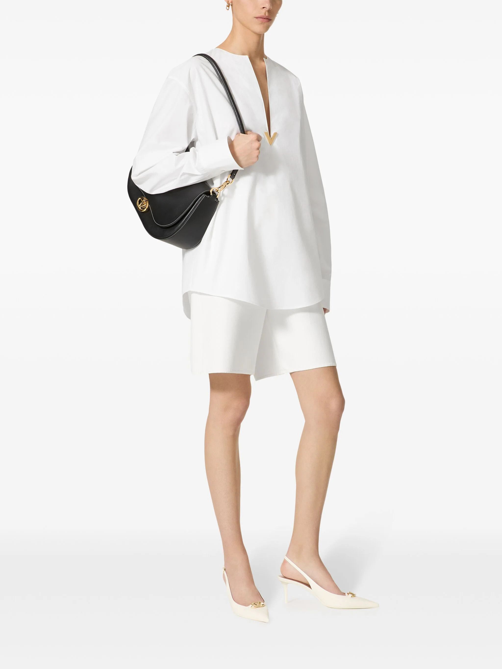 Valentino o1s22i1n0924 Boxy Poplin Blouse in White Size XS / US 0-2 / IT 36-38 - 3 Thumbnail