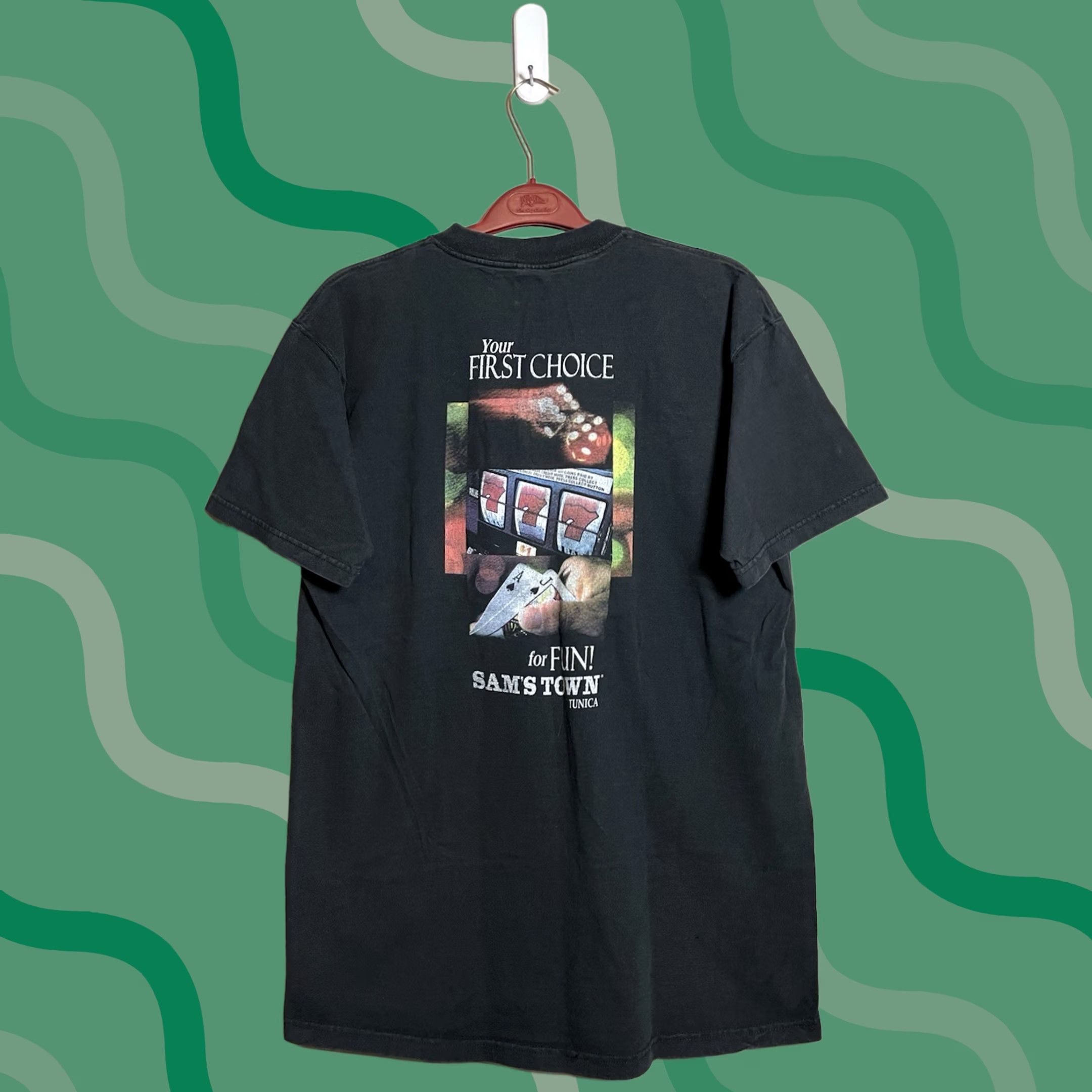 Hanes VINTAGE Sam's Town Tunica T shirt XL Black Casino Sam Graphic Front & Back Men Short Sleeve | 31" Length 21" Pit to Pit Size US XL / EU 56 / 4 - 1 Thumbnail