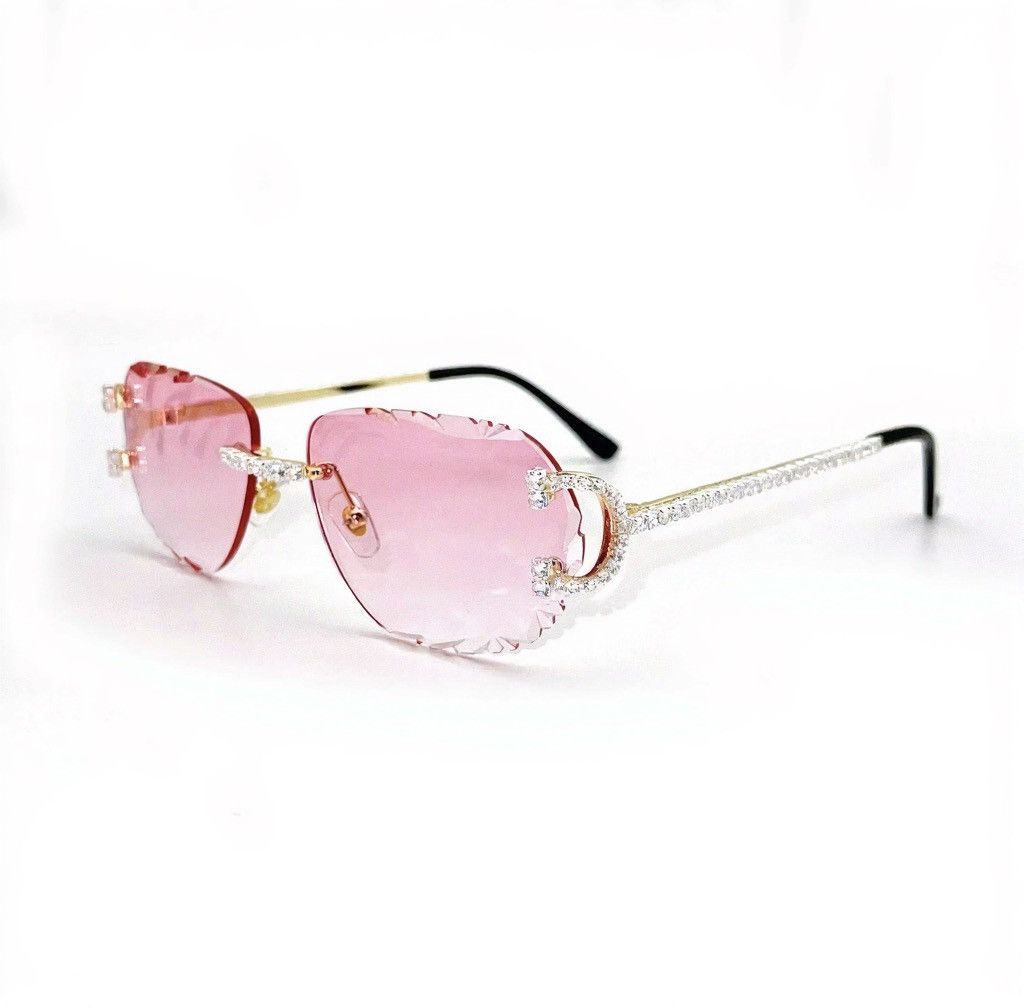 Other Luxury Rimless Round Cut Sunglasses Pink Lens Gold Frame Size ONE SIZE - 3 Thumbnail